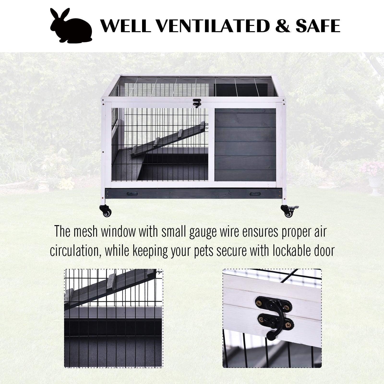 PawHut Grey Lift-Top Rabbit Hutch - ALL4U RETAILER LTD