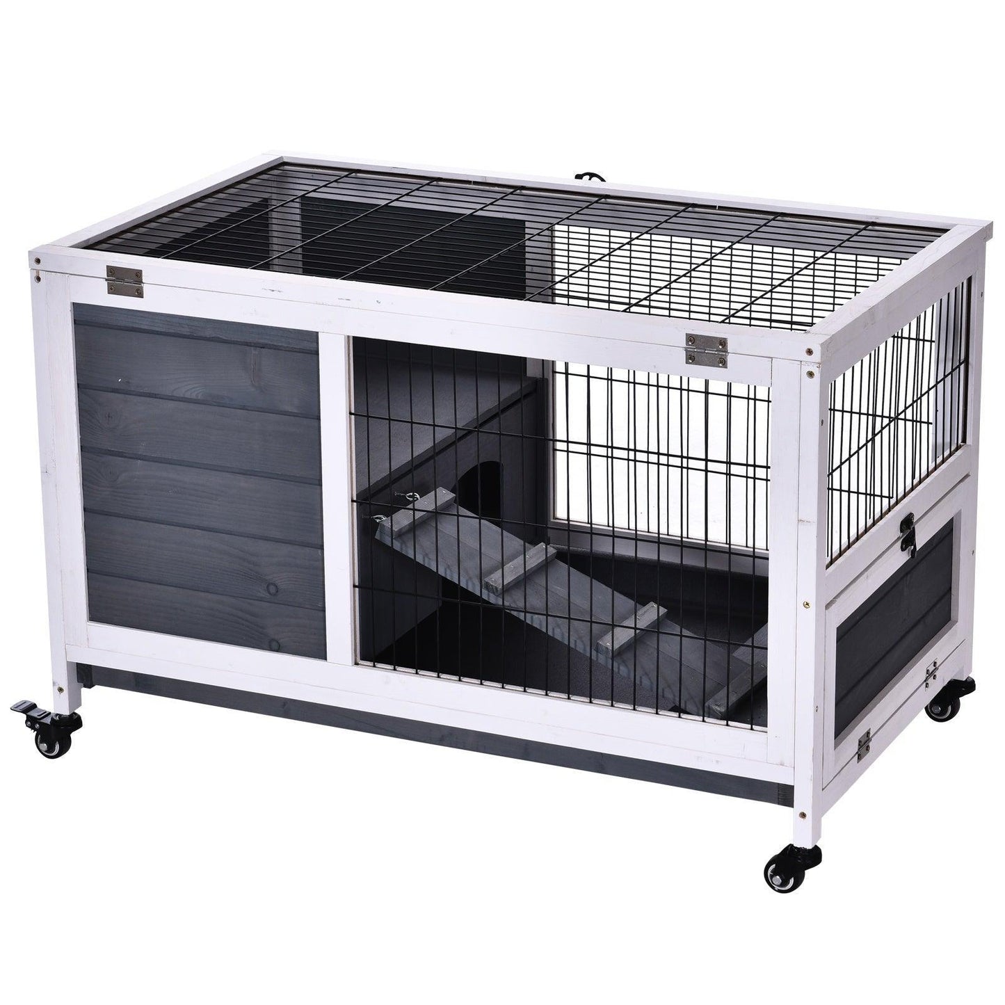 PawHut Grey Lift-Top Rabbit Hutch - ALL4U RETAILER LTD