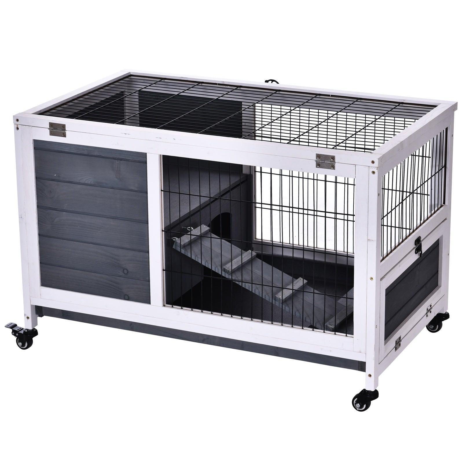 PawHut Grey Lift-Top Rabbit Hutch - ALL4U RETAILER LTD