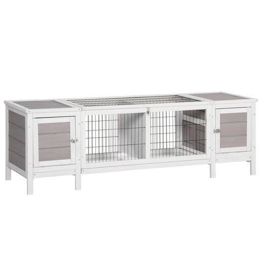 PawHut Grey Rabbit Hutch & Guinea Pig Cage - 161 x 50.5 x 53.3cm - ALL4U RETAILER LTD