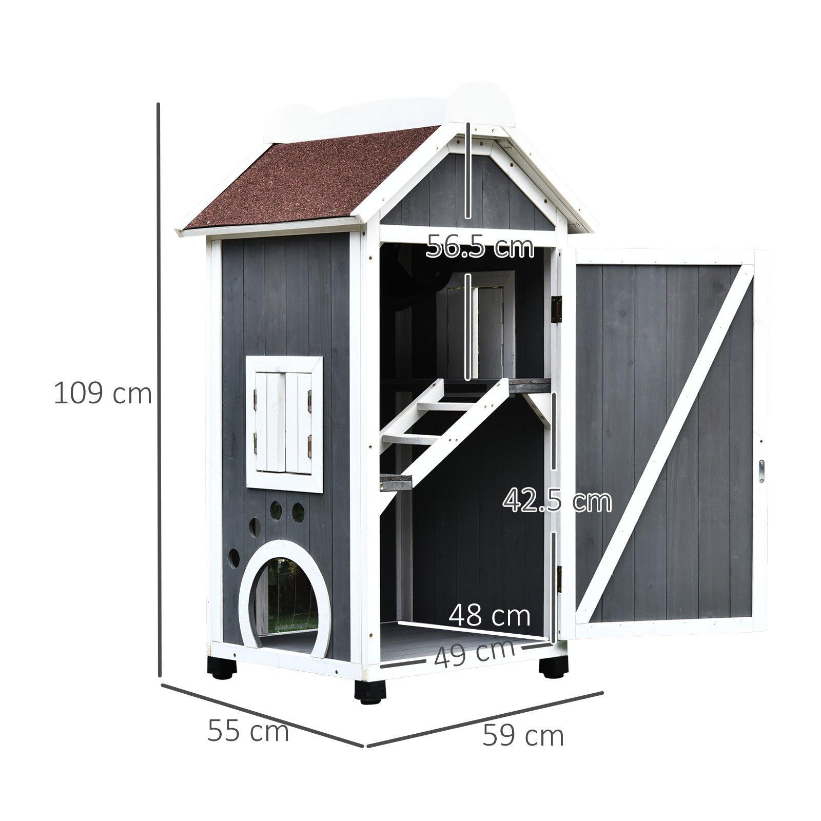 PawHut Grey Weatherproof Cat House - 2 Floors - ALL4U RETAILER LTD