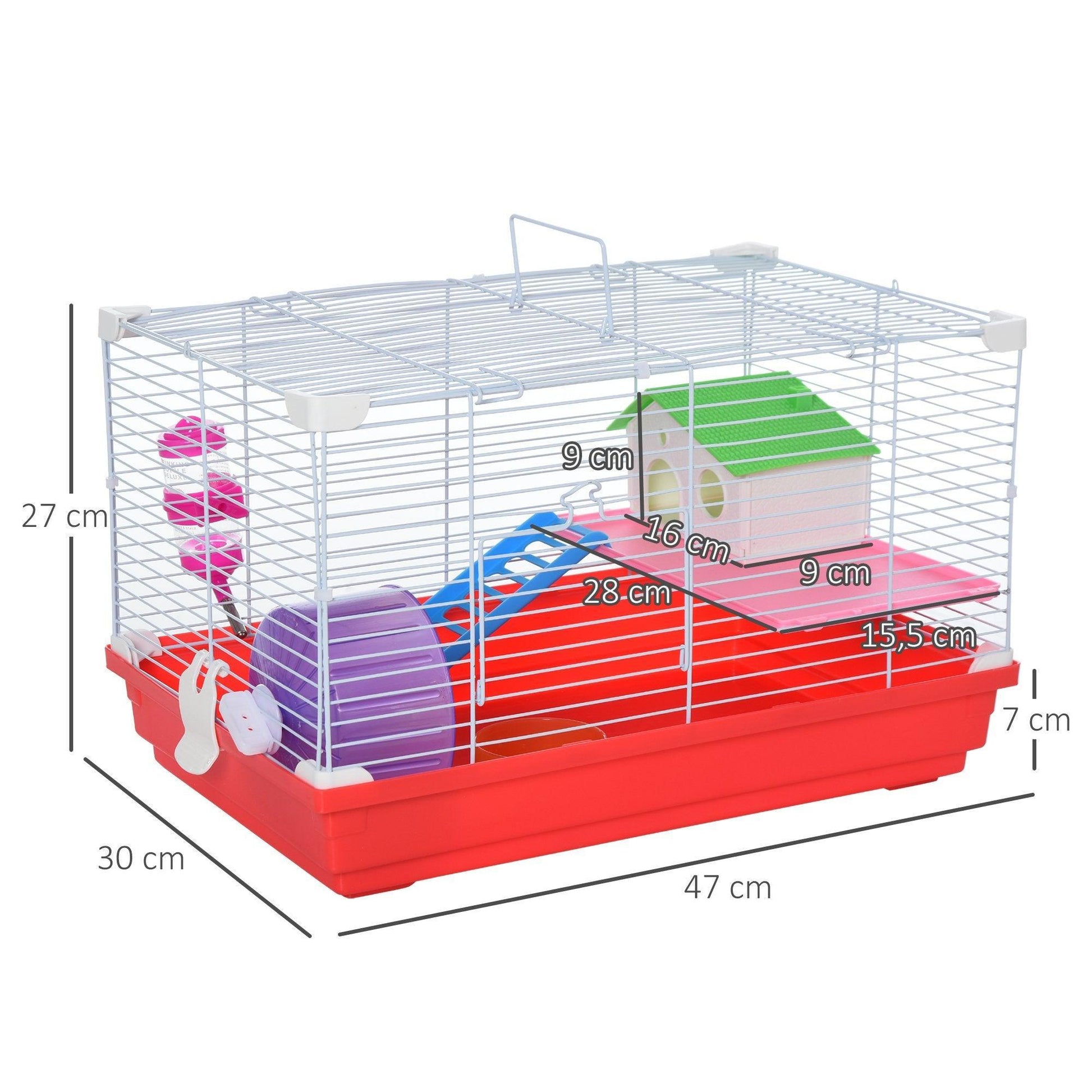 PawHut Hamster Cage, Tunnels, Wheel, Bottle, Dishes - ALL4U RETAILER LTD