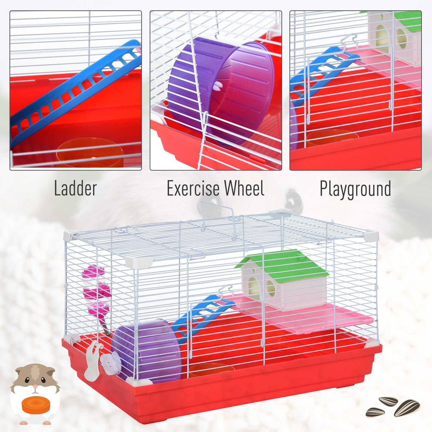 PawHut Hamster Cage, Tunnels, Wheel, Bottle, Dishes - ALL4U RETAILER LTD