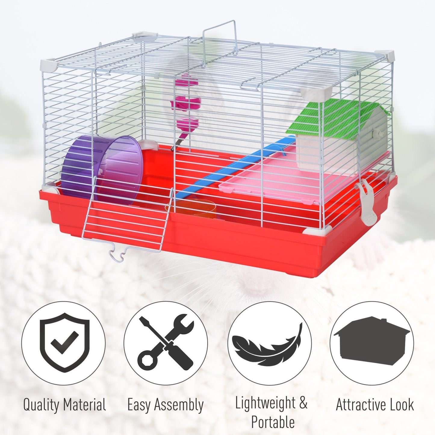 PawHut Hamster Cage, Tunnels, Wheel, Bottle, Dishes - ALL4U RETAILER LTD