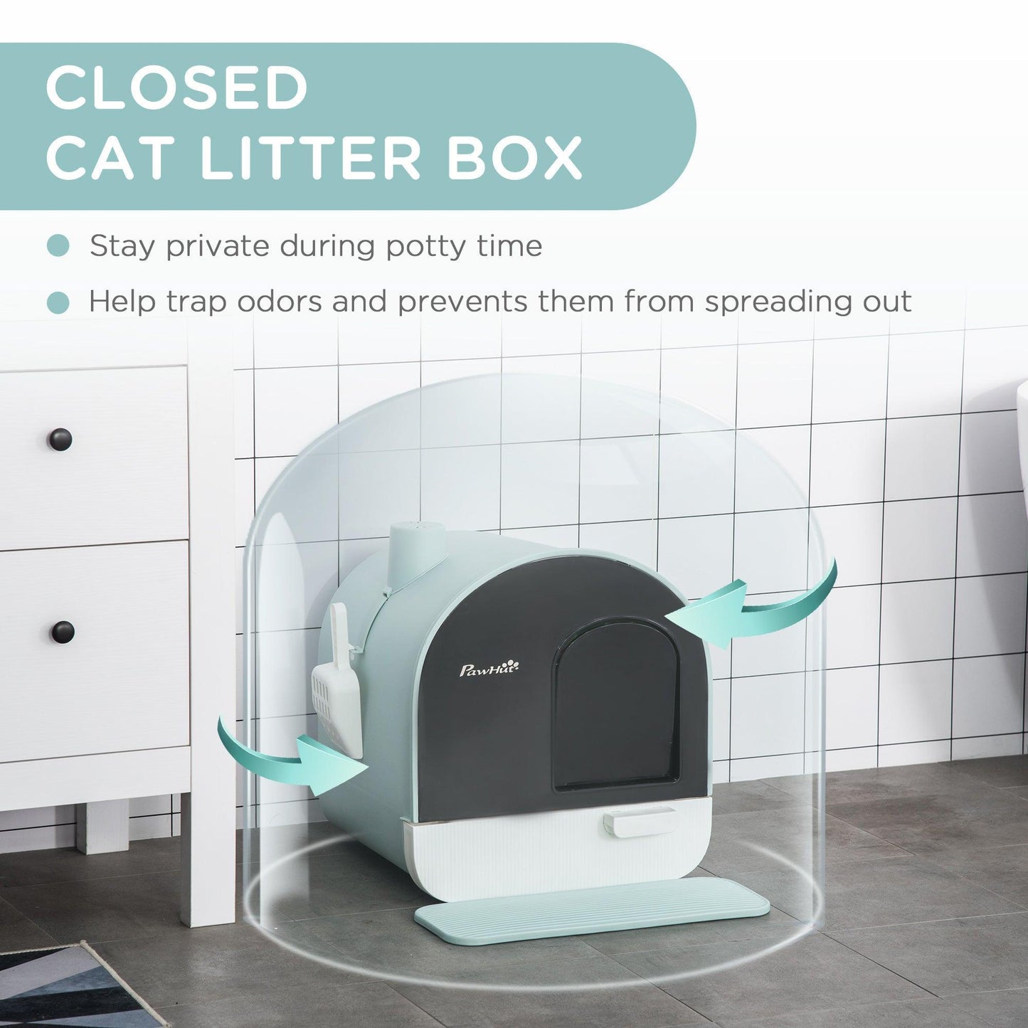 PawHut Hooded Cat Litter Box - Green - ALL4U RETAILER LTD