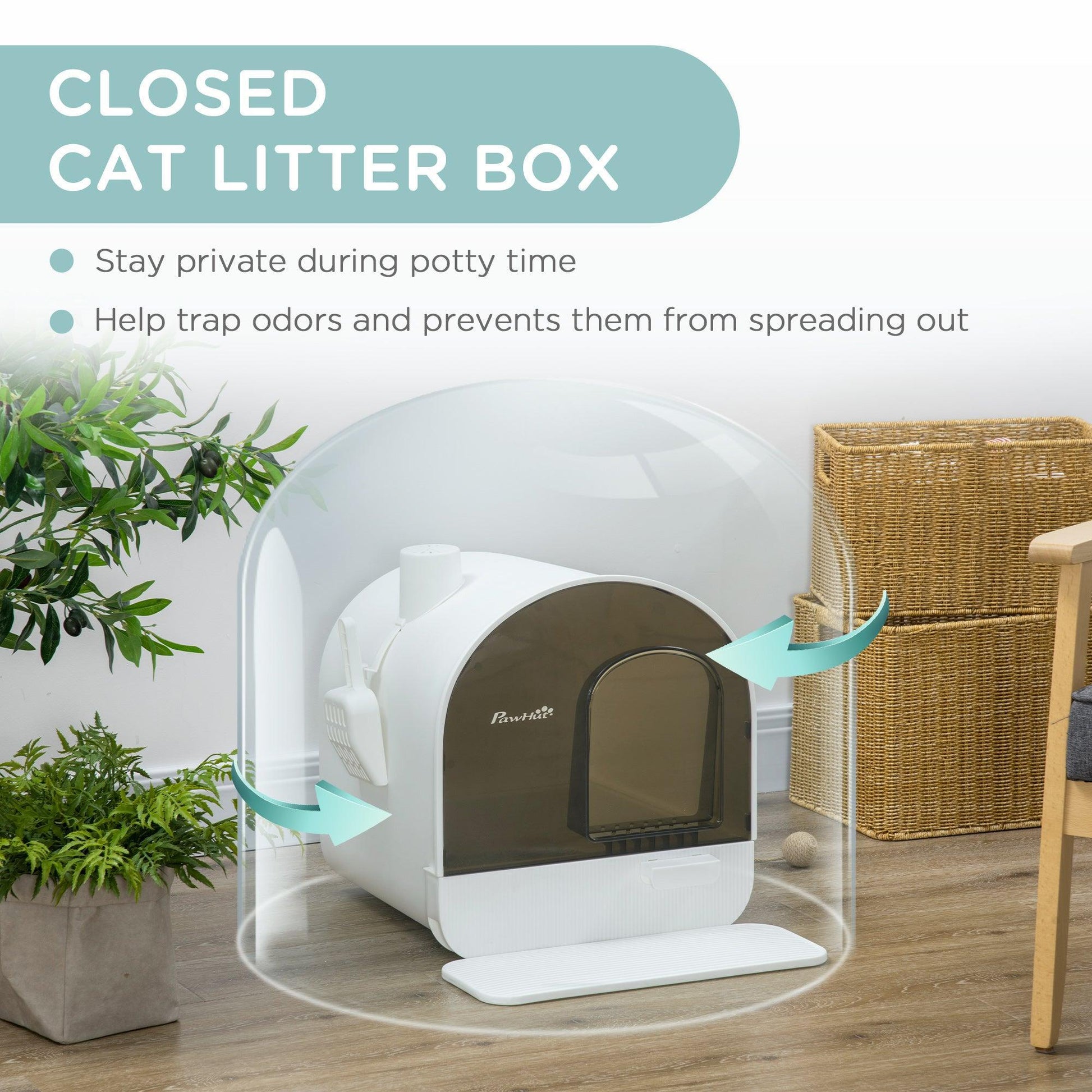 PawHut Hooded Cat Litter Box with Lid - Complete Set - ALL4U RETAILER LTD