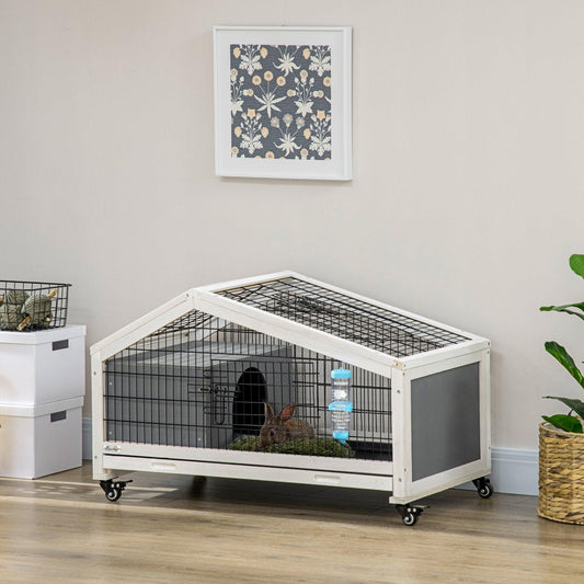 PawHut Indoor Rabbit Hutch with Wheel - Dark Grey - ALL4U RETAILER LTD