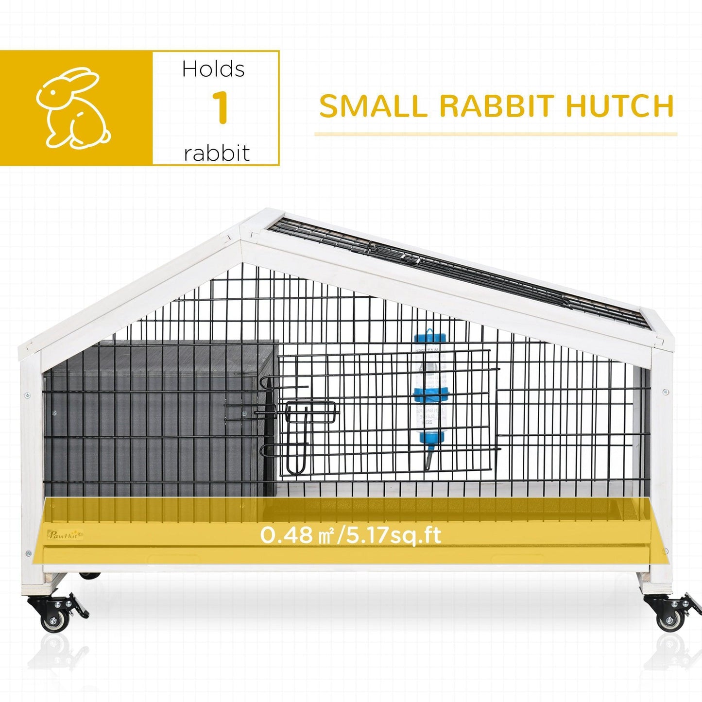 PawHut Indoor Rabbit Hutch with Wheel - Dark Grey - ALL4U RETAILER LTD
