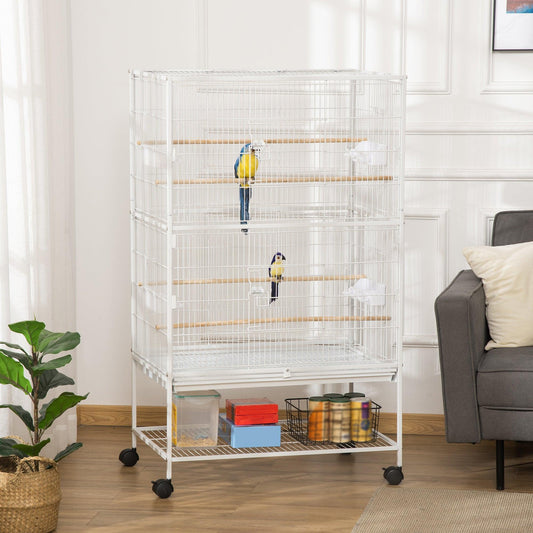 PawHut Large Bird Cage Aviary, Rolling Stand, Slide-out Tray - ALL4U RETAILER LTD