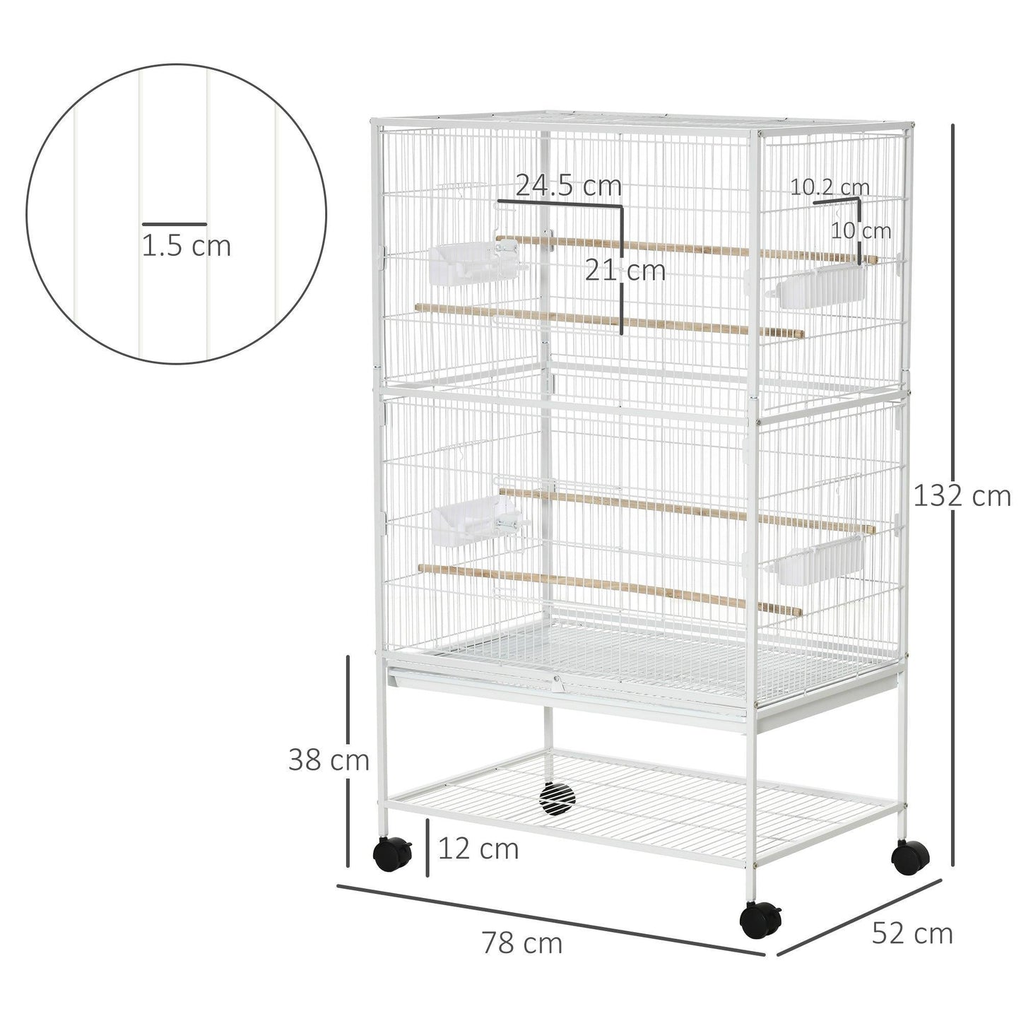 PawHut Large Bird Cage Aviary, Rolling Stand, Slide-out Tray - ALL4U RETAILER LTD