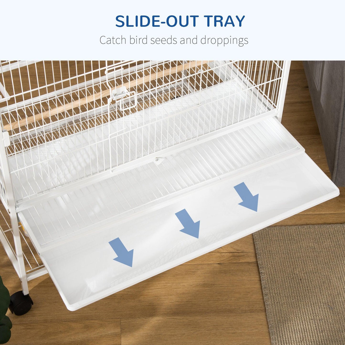 PawHut Large Bird Cage Aviary, Rolling Stand, Slide-out Tray - ALL4U RETAILER LTD