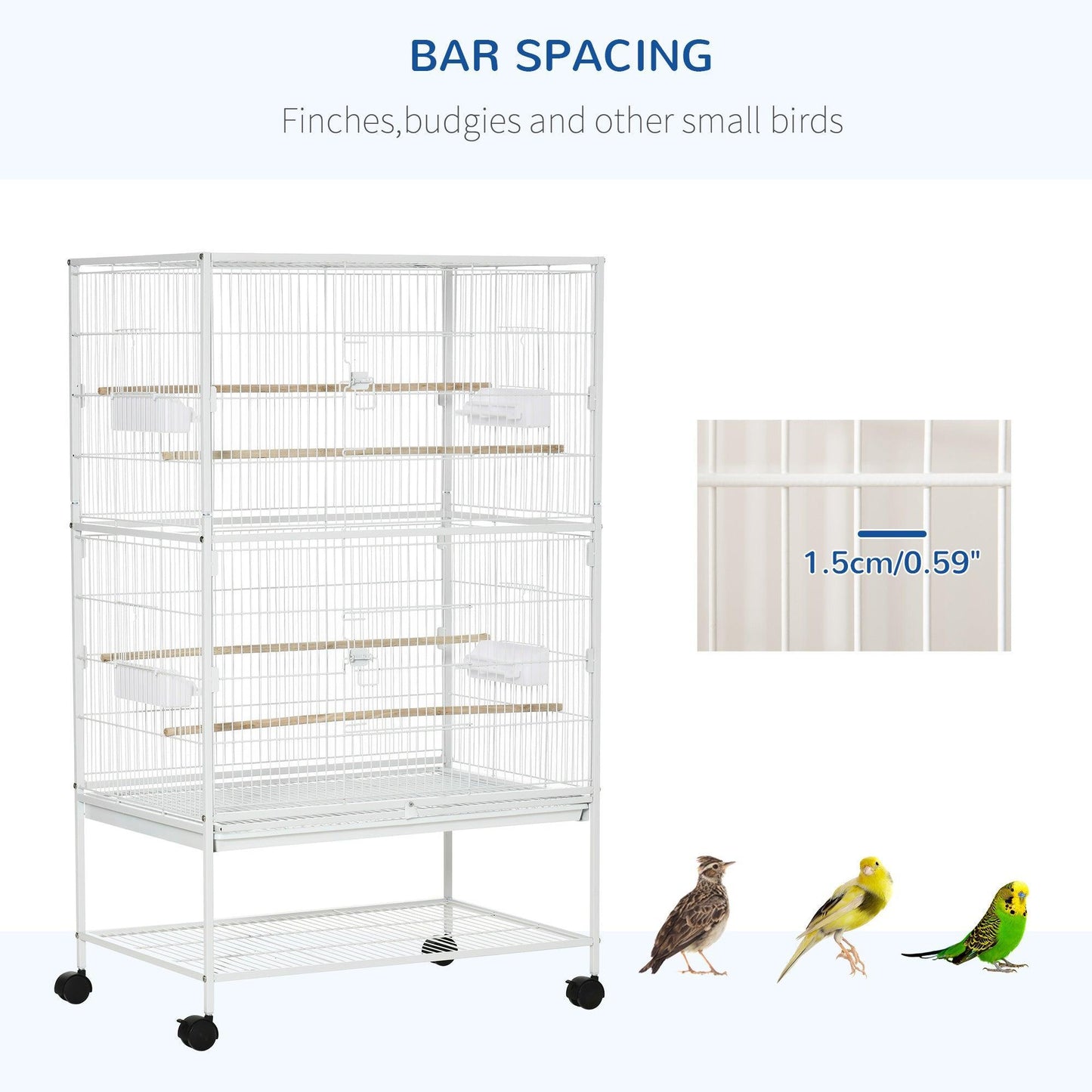 PawHut Large Bird Cage Aviary, Rolling Stand, Slide-out Tray - ALL4U RETAILER LTD