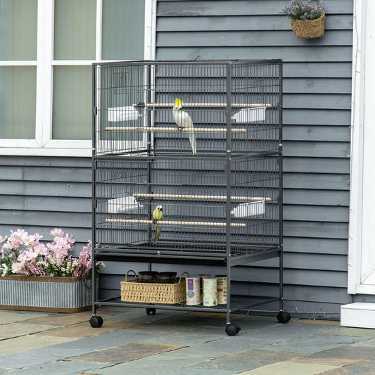 PawHut Large Bird Cage with Stand - Dark Grey - ALL4U RETAILER LTD