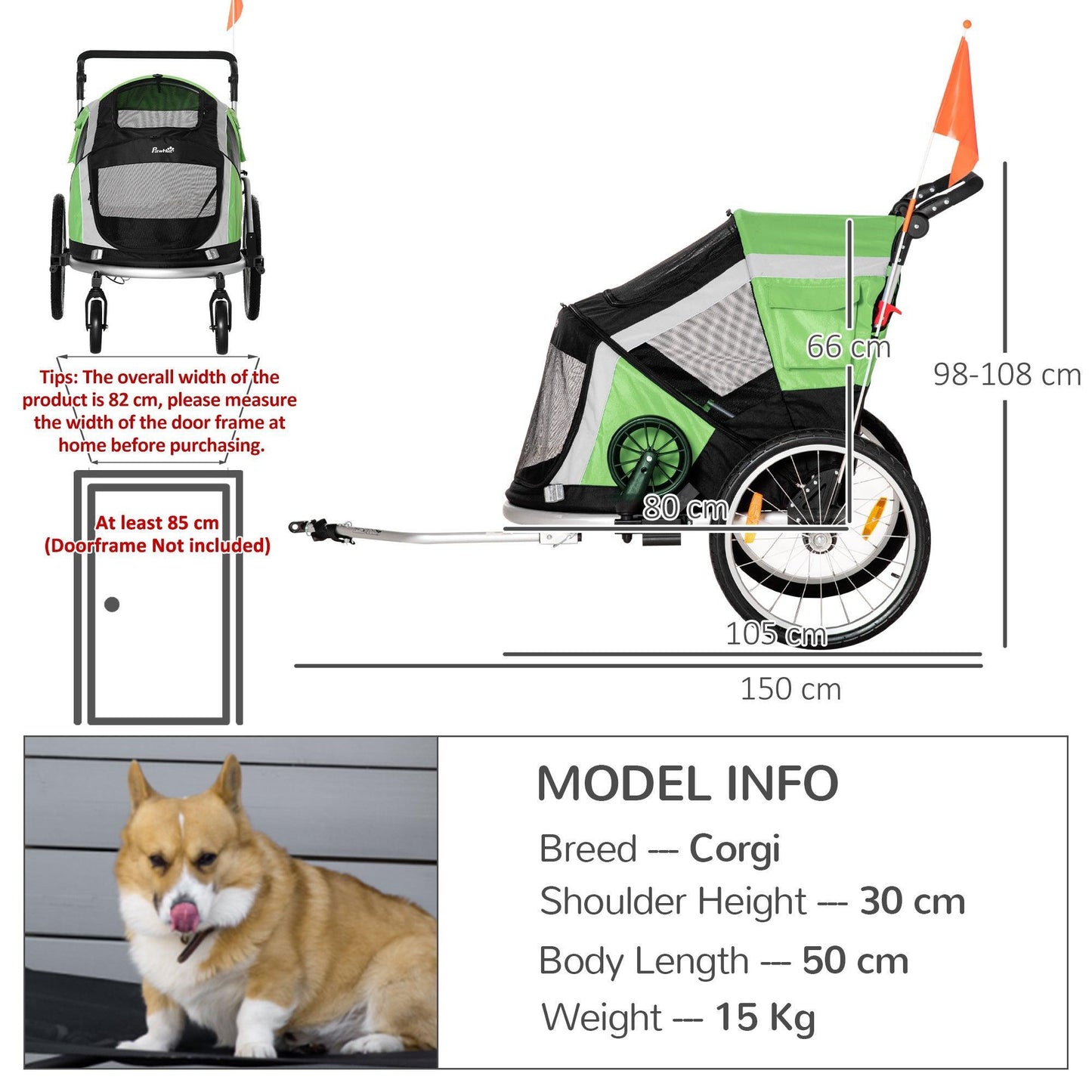 PawHut Large Dog Bike Trailer: Foldable & Safe - ALL4U RETAILER LTD