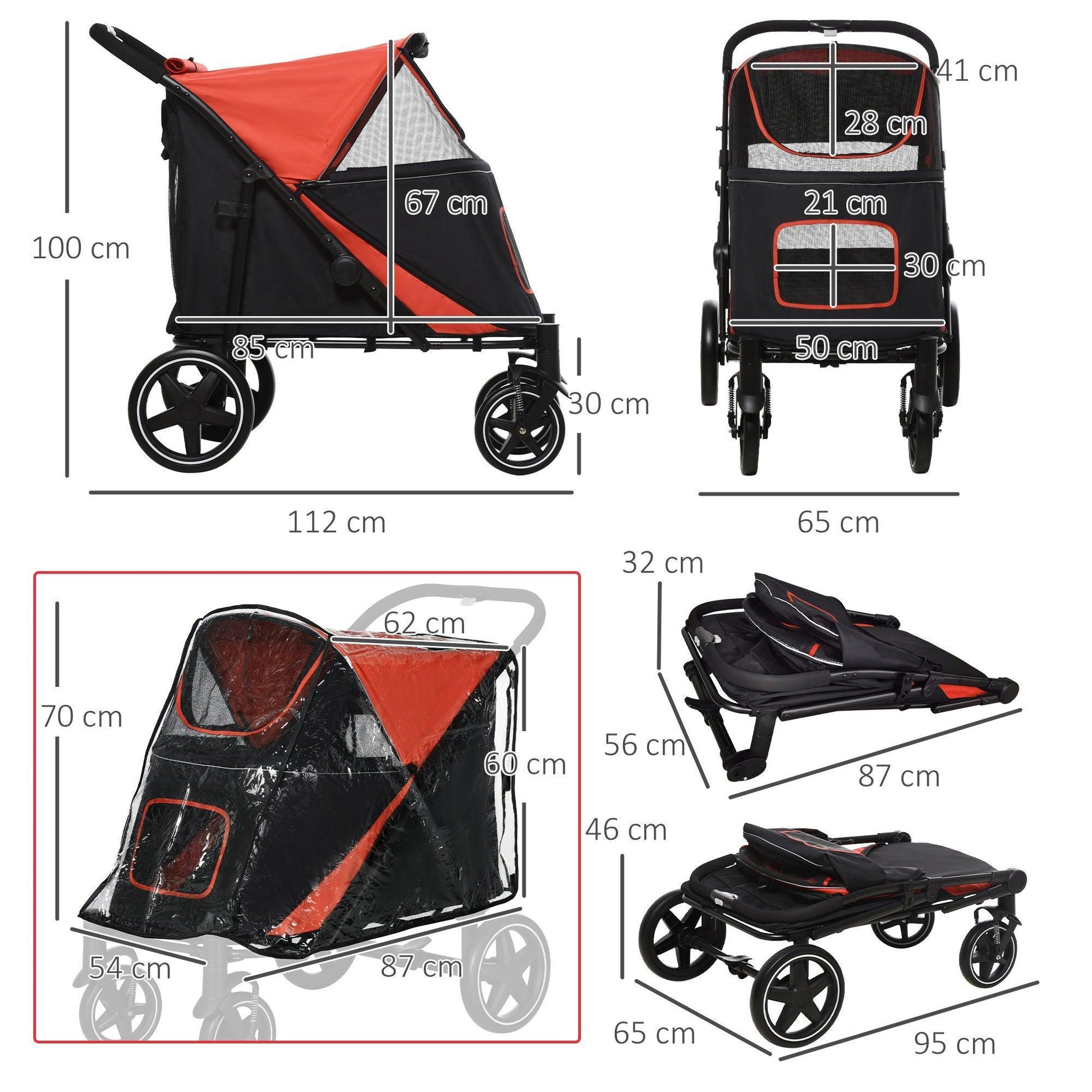 PawHut Large Dog Stroller with Rain Cover - ALL4U RETAILER LTD