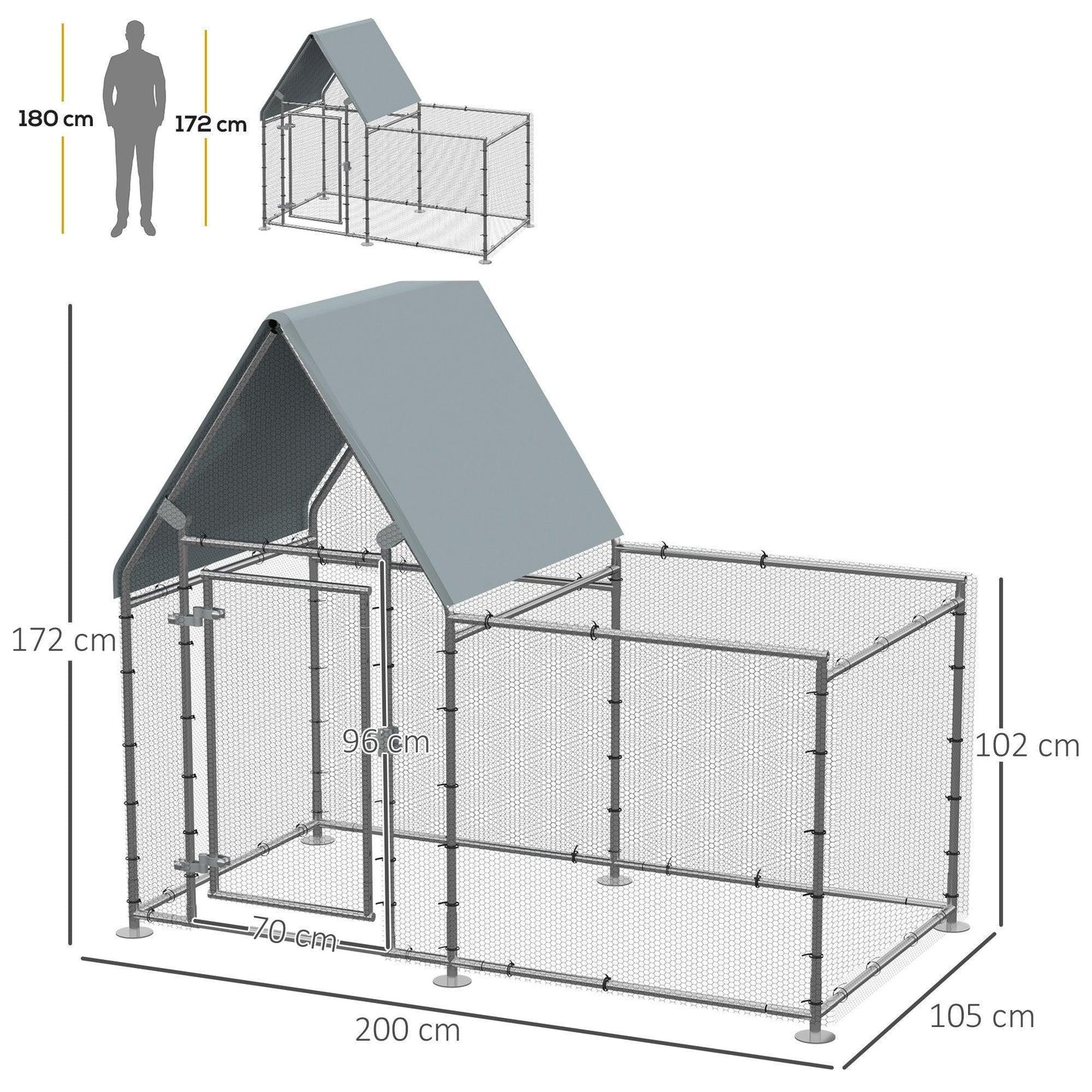 PawHut Large Galvanized Chicken Run - 60x200x105cm - ALL4U RETAILER LTD