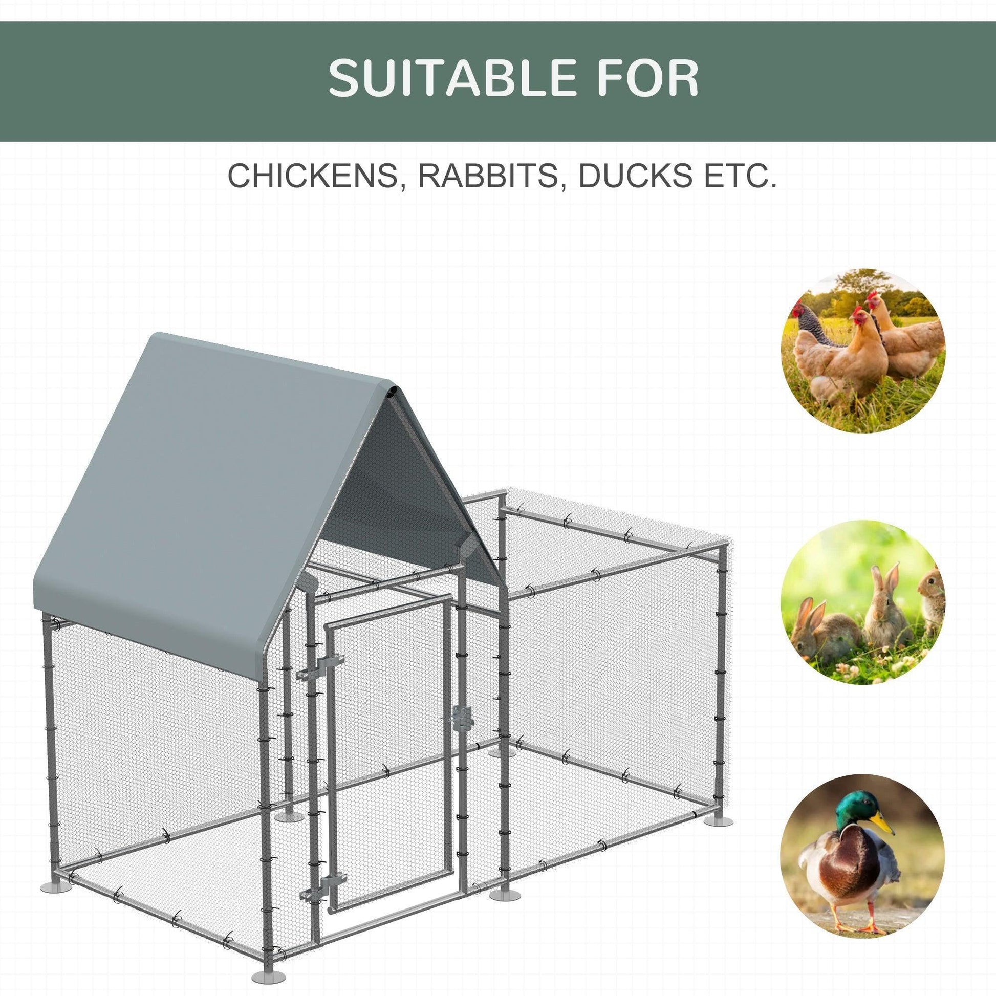 PawHut Large Galvanized Chicken Run - 60x200x105cm - ALL4U RETAILER LTD