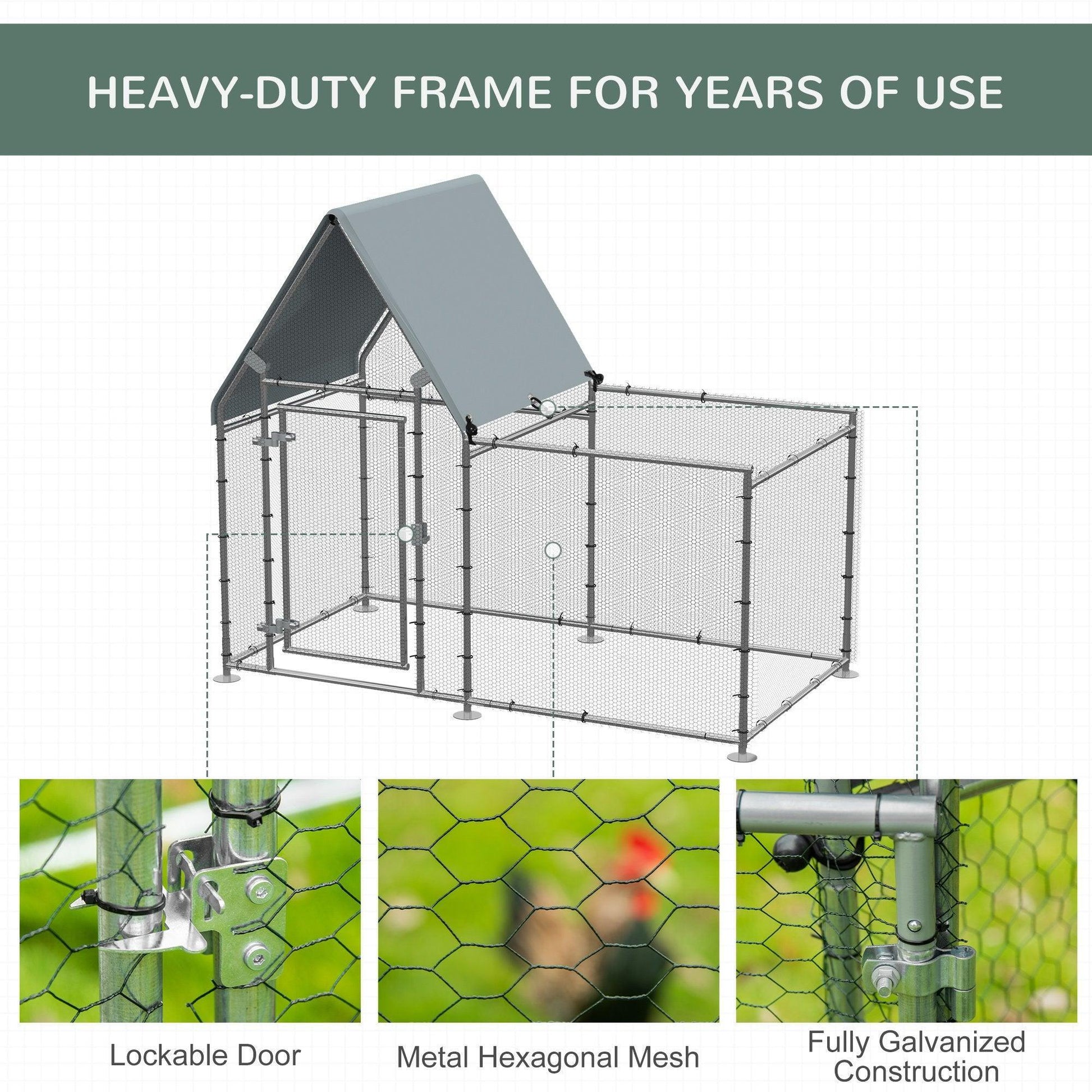 PawHut Large Galvanized Chicken Run - 60x200x105cm - ALL4U RETAILER LTD