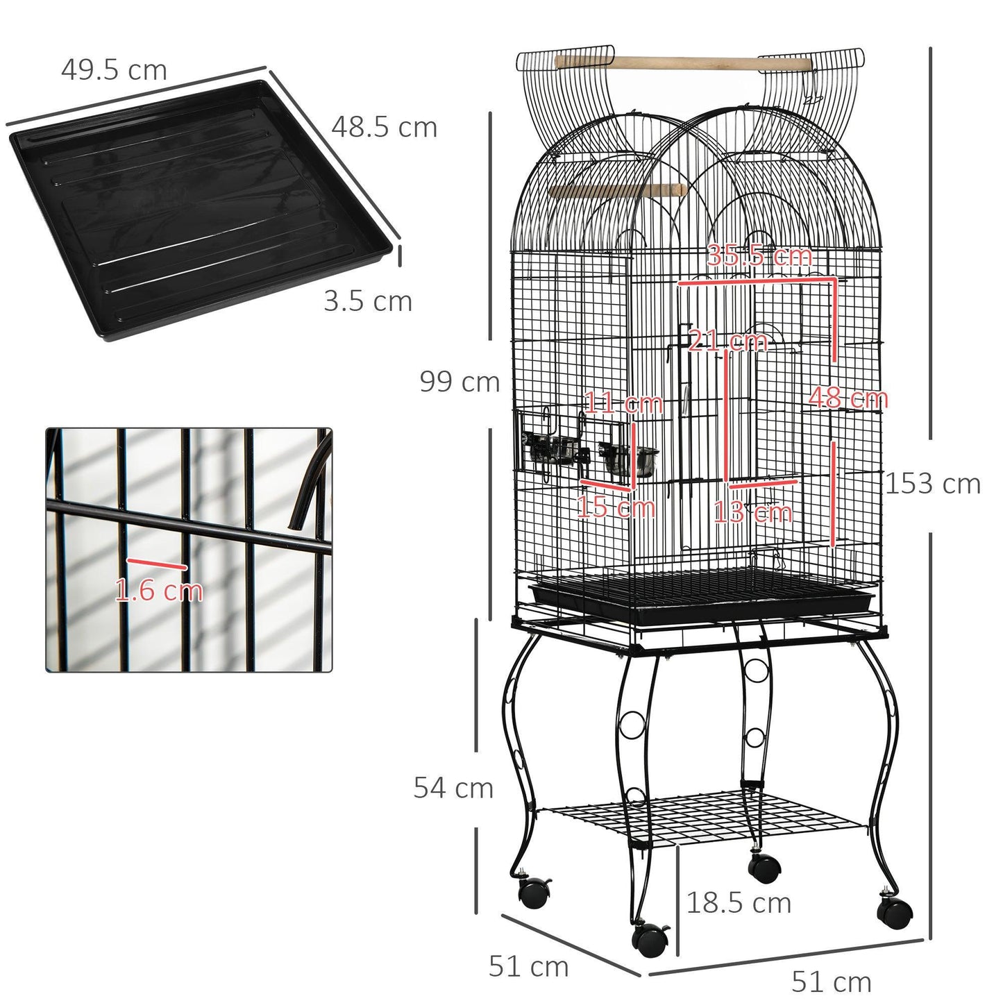 PawHut Large Parrot Cage Stand with Wheels - ALL4U RETAILER LTD