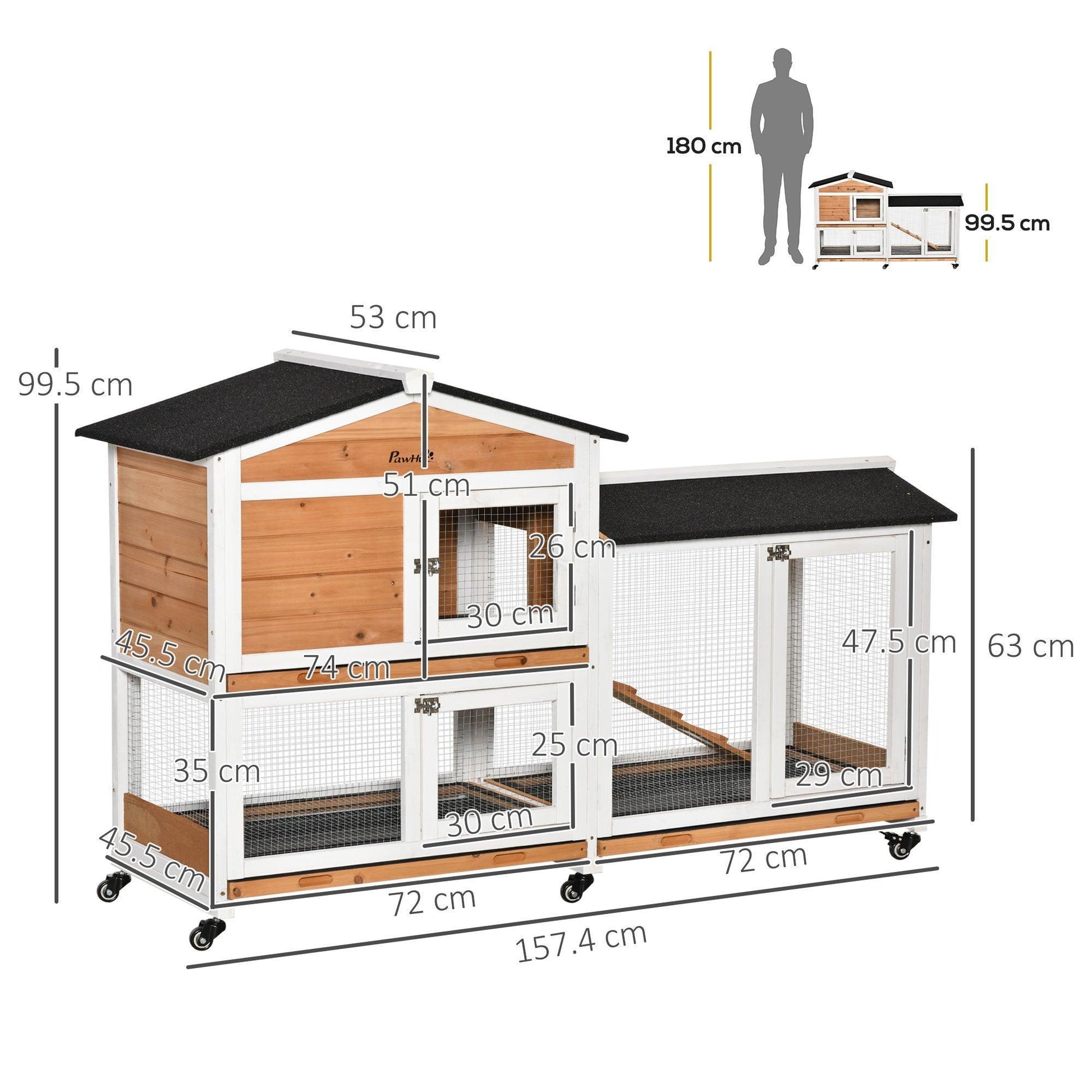 PawHut Mobile Wooden Rabbit Hutch with Run - ALL4U RETAILER LTD