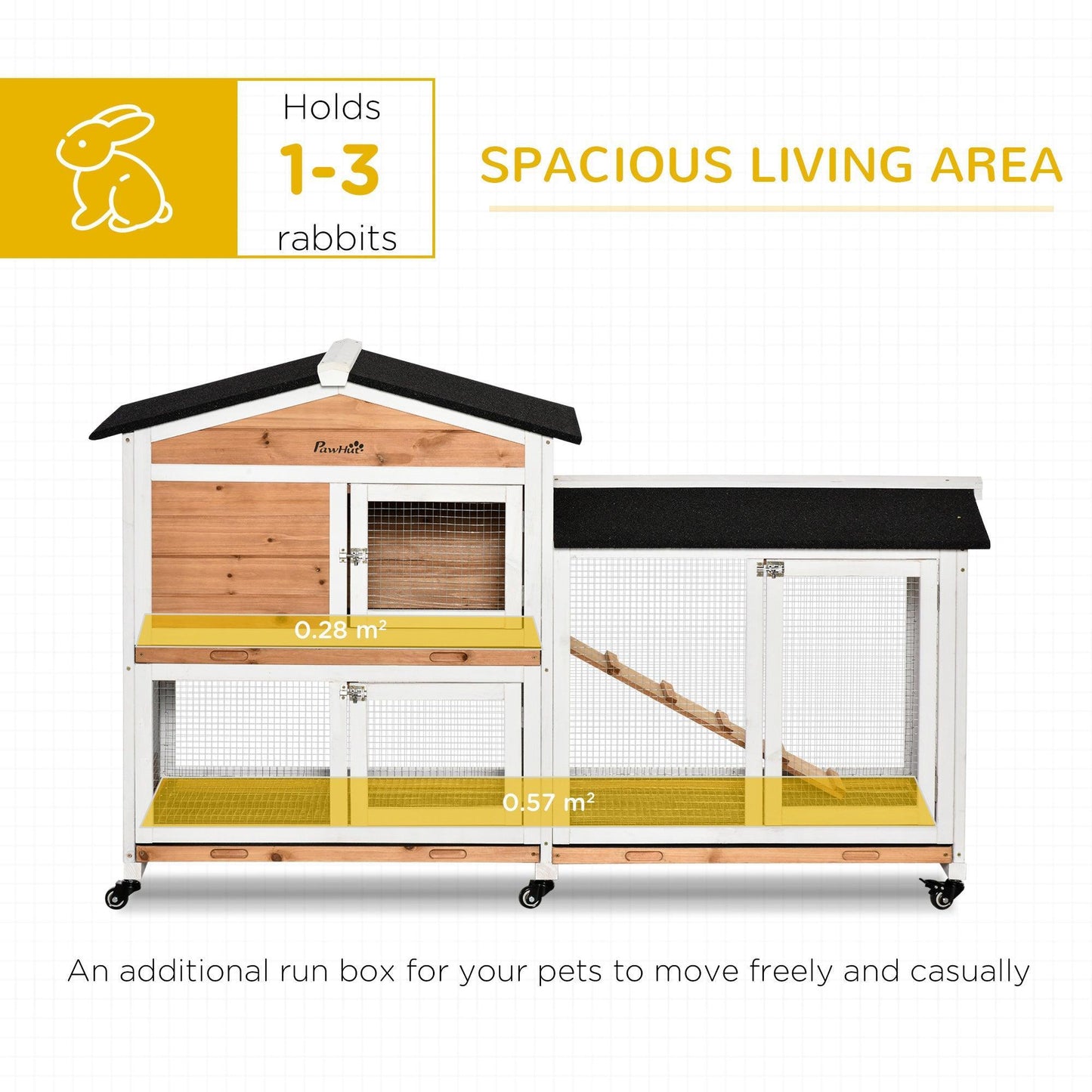 PawHut Mobile Wooden Rabbit Hutch with Run - ALL4U RETAILER LTD