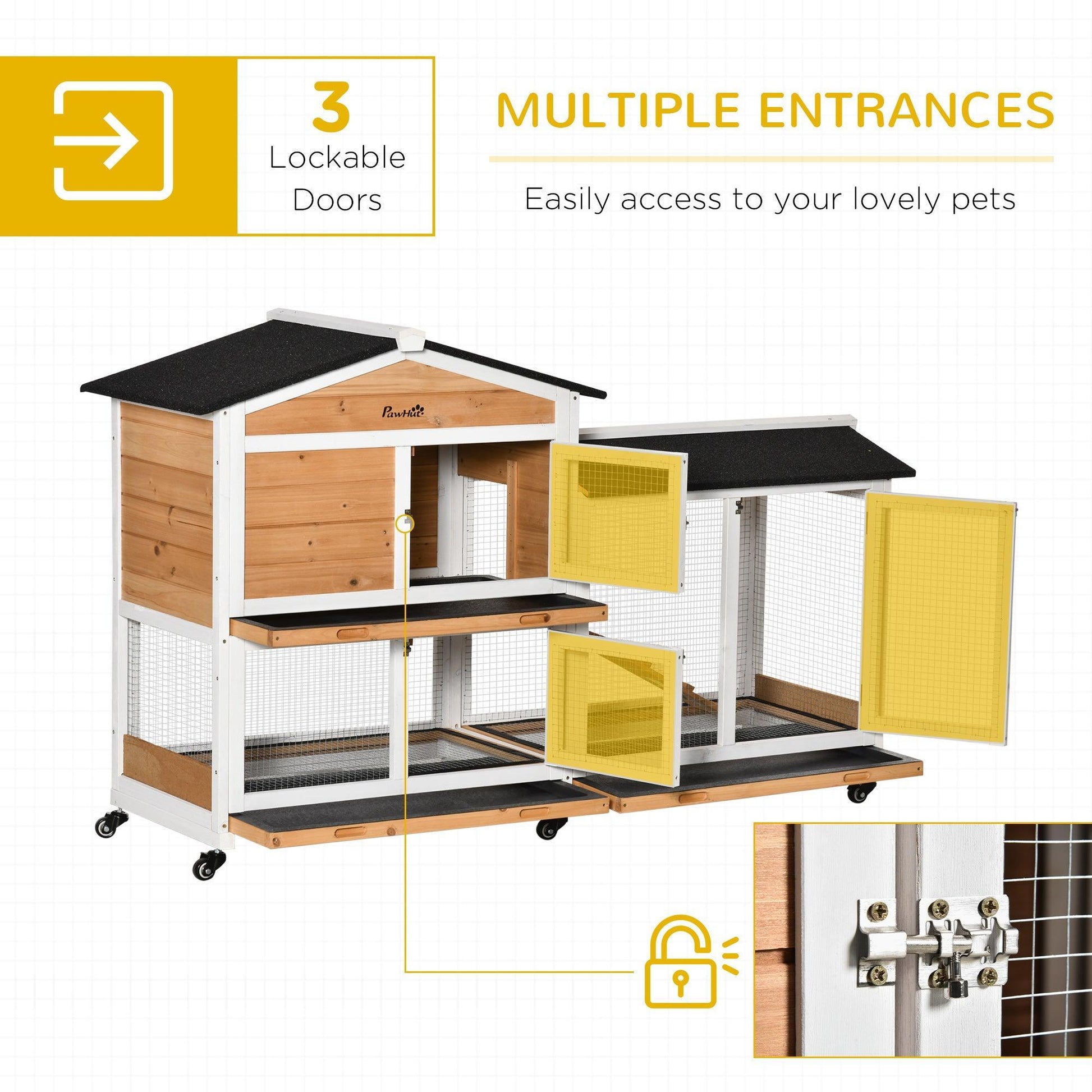 PawHut Mobile Wooden Rabbit Hutch with Run - ALL4U RETAILER LTD