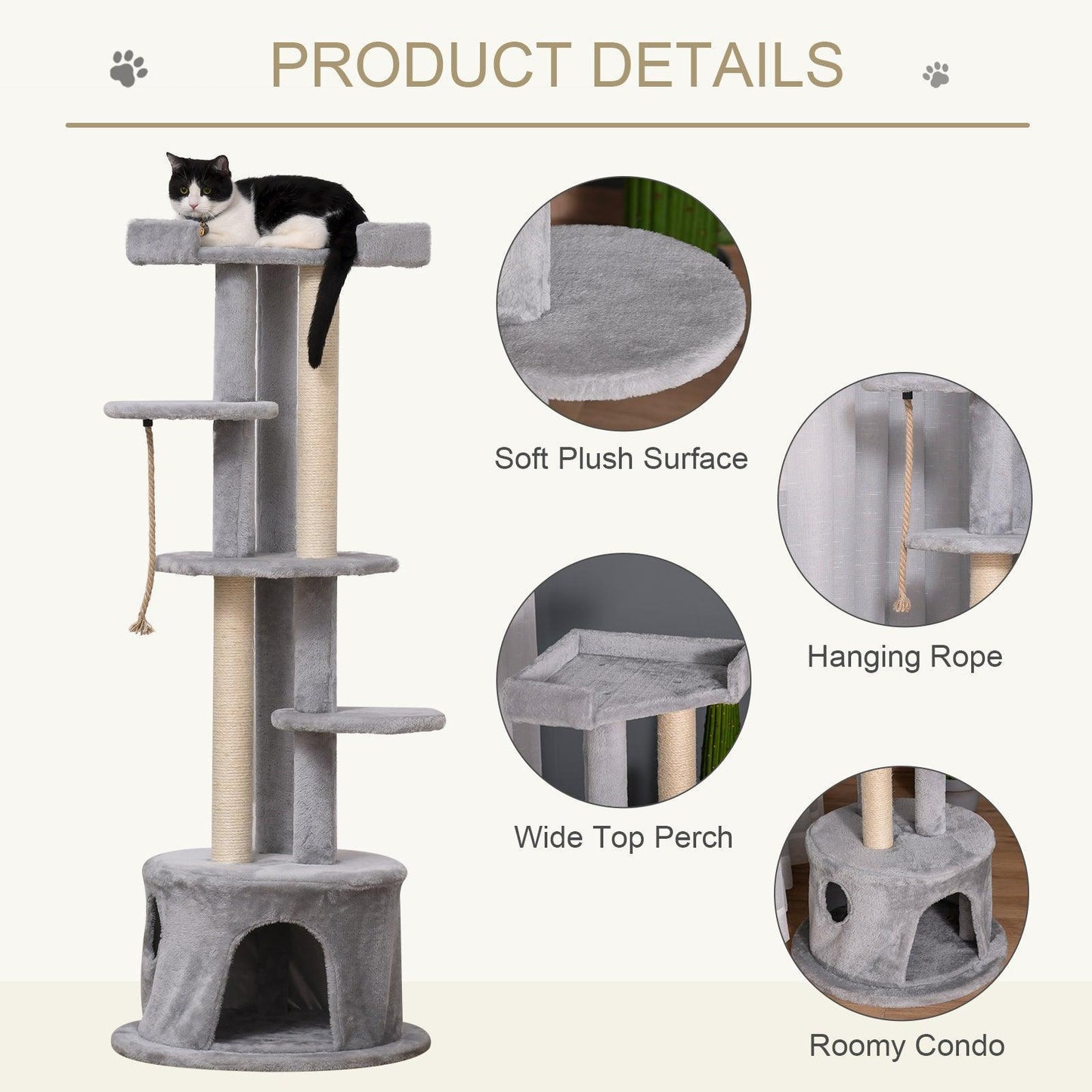 PawHut Multi-level Cat Tree with Scratching Post and Plush Perches - ALL4U RETAILER LTD