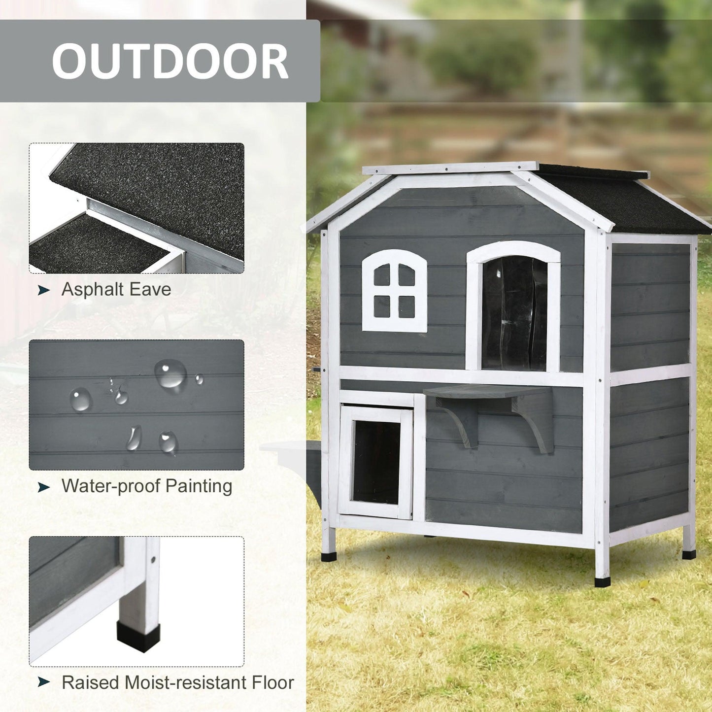 PawHut Outdoor Cat House - Waterproof, 2-Floor Villa - ALL4U RETAILER LTD