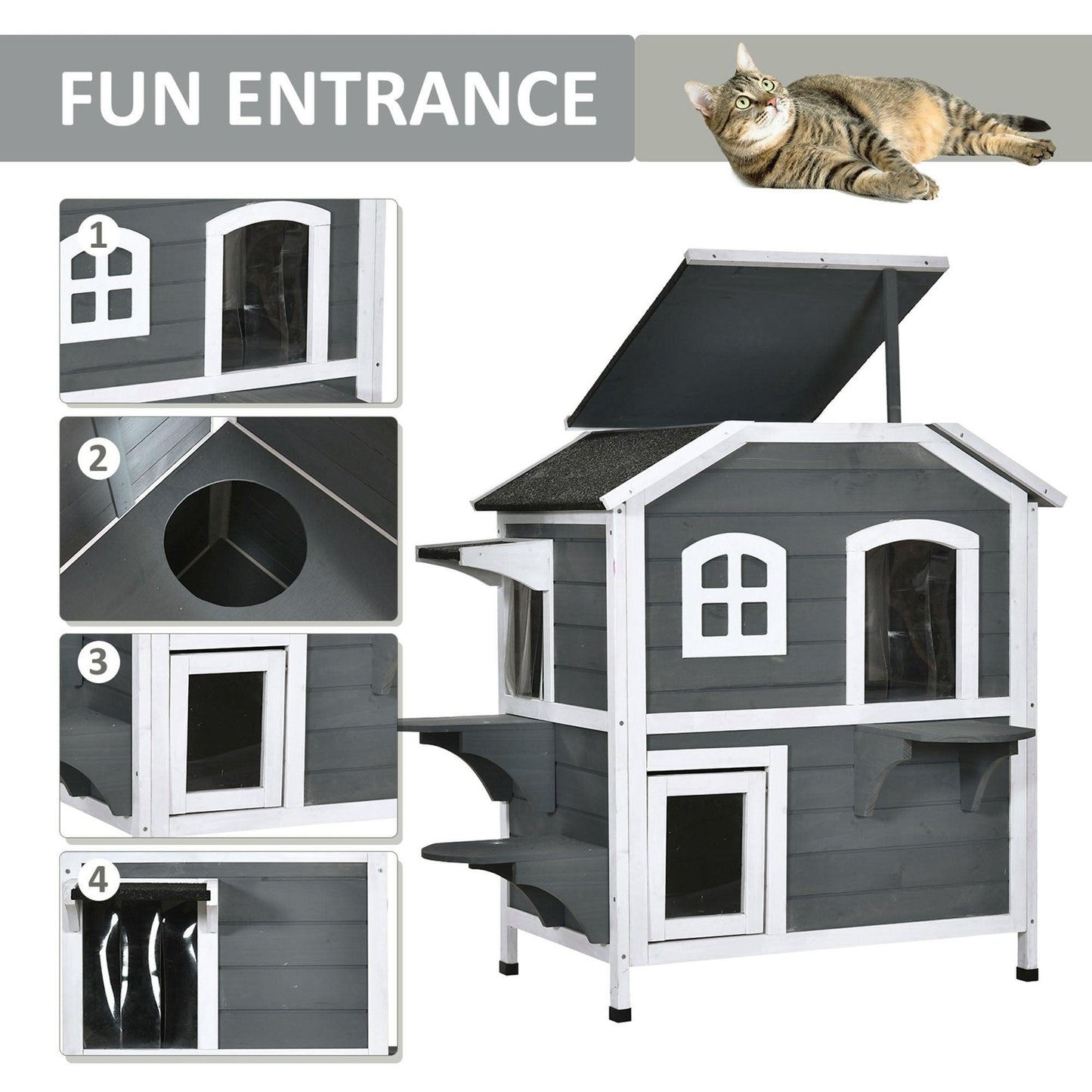 PawHut Outdoor Cat House - Waterproof, 2-Floor Villa - ALL4U RETAILER LTD