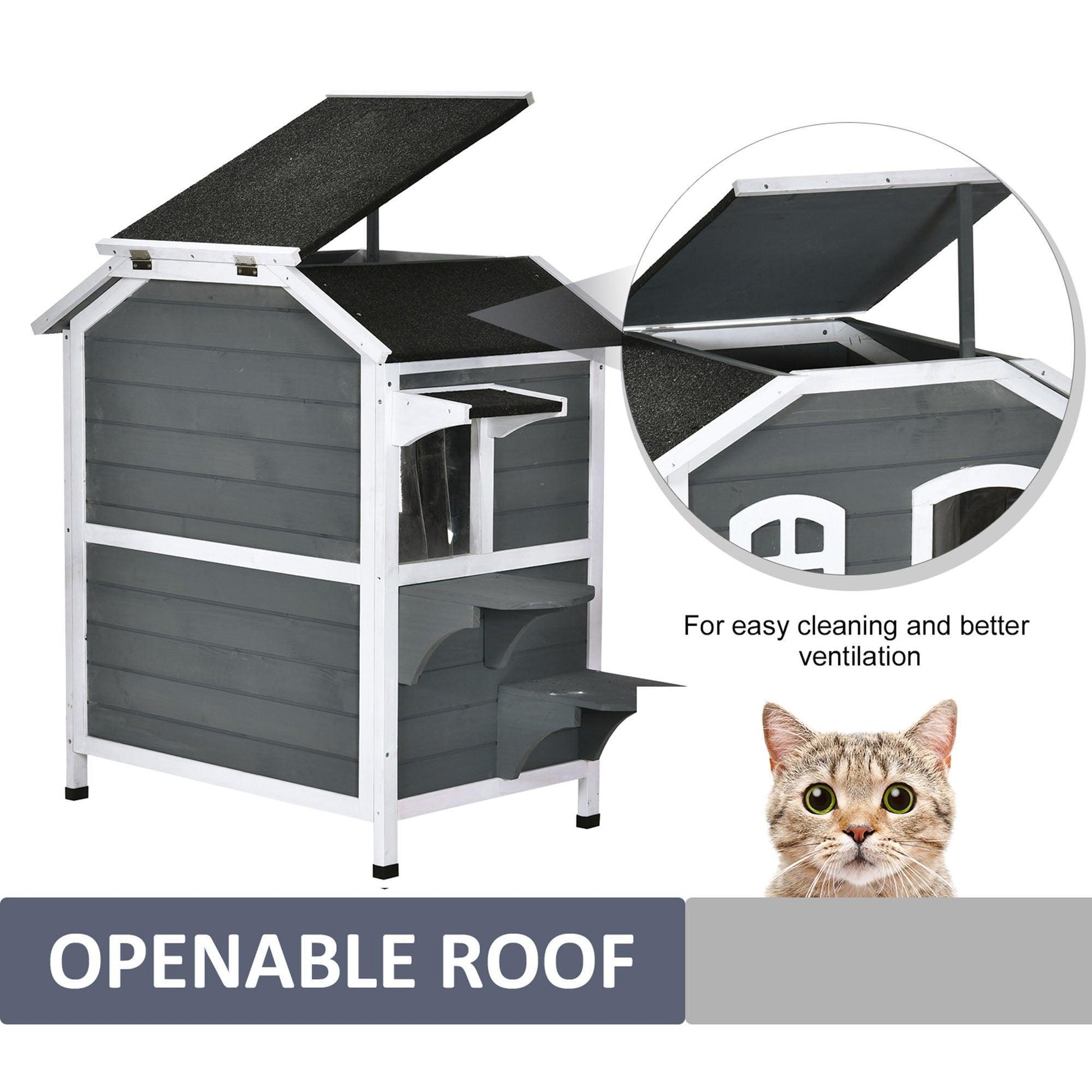 PawHut Outdoor Cat House - Waterproof, 2-Floor Villa - ALL4U RETAILER LTD