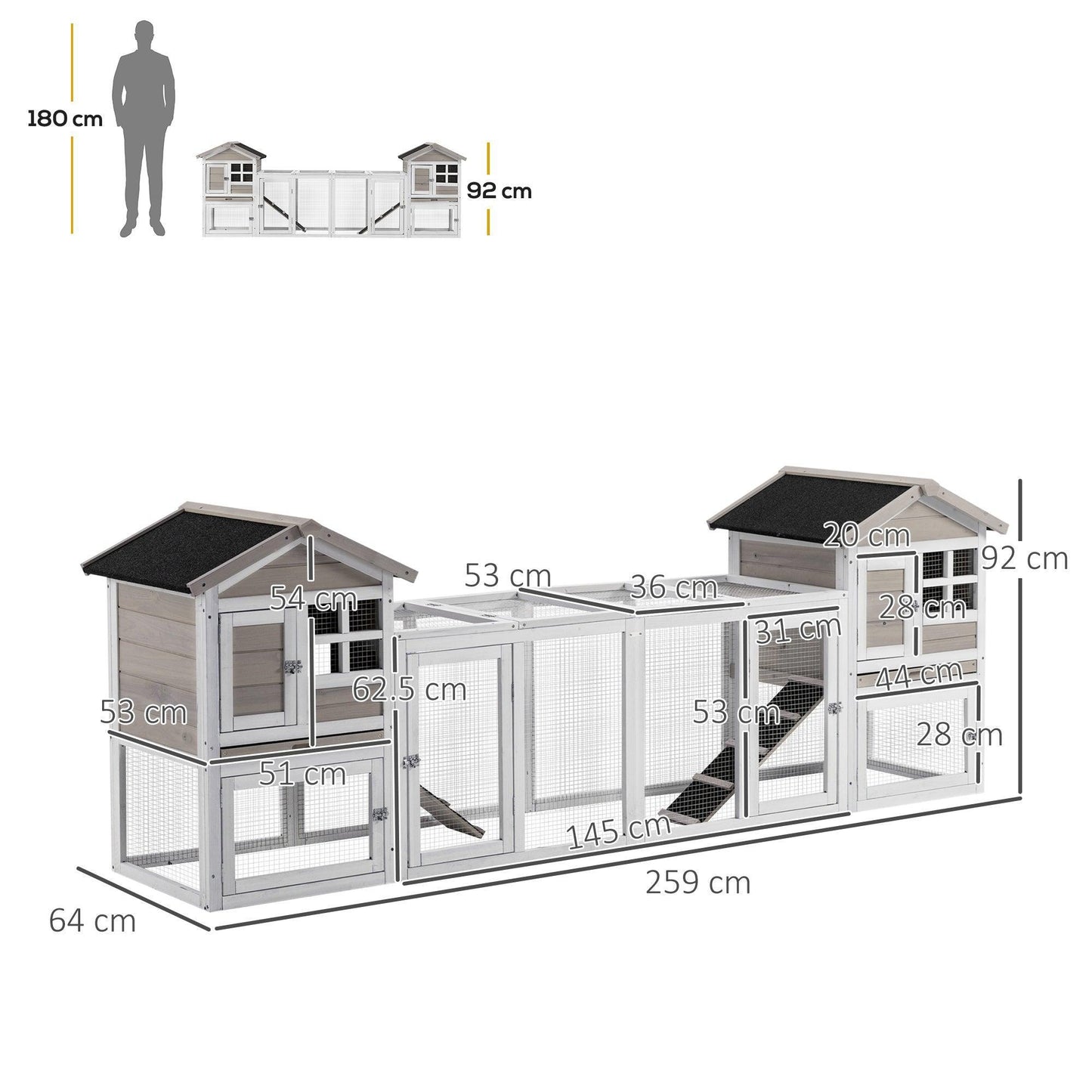 PawHut Outdoor Rabbit Hutch - 2-in-1 Main House and Run - ALL4U RETAILER LTD