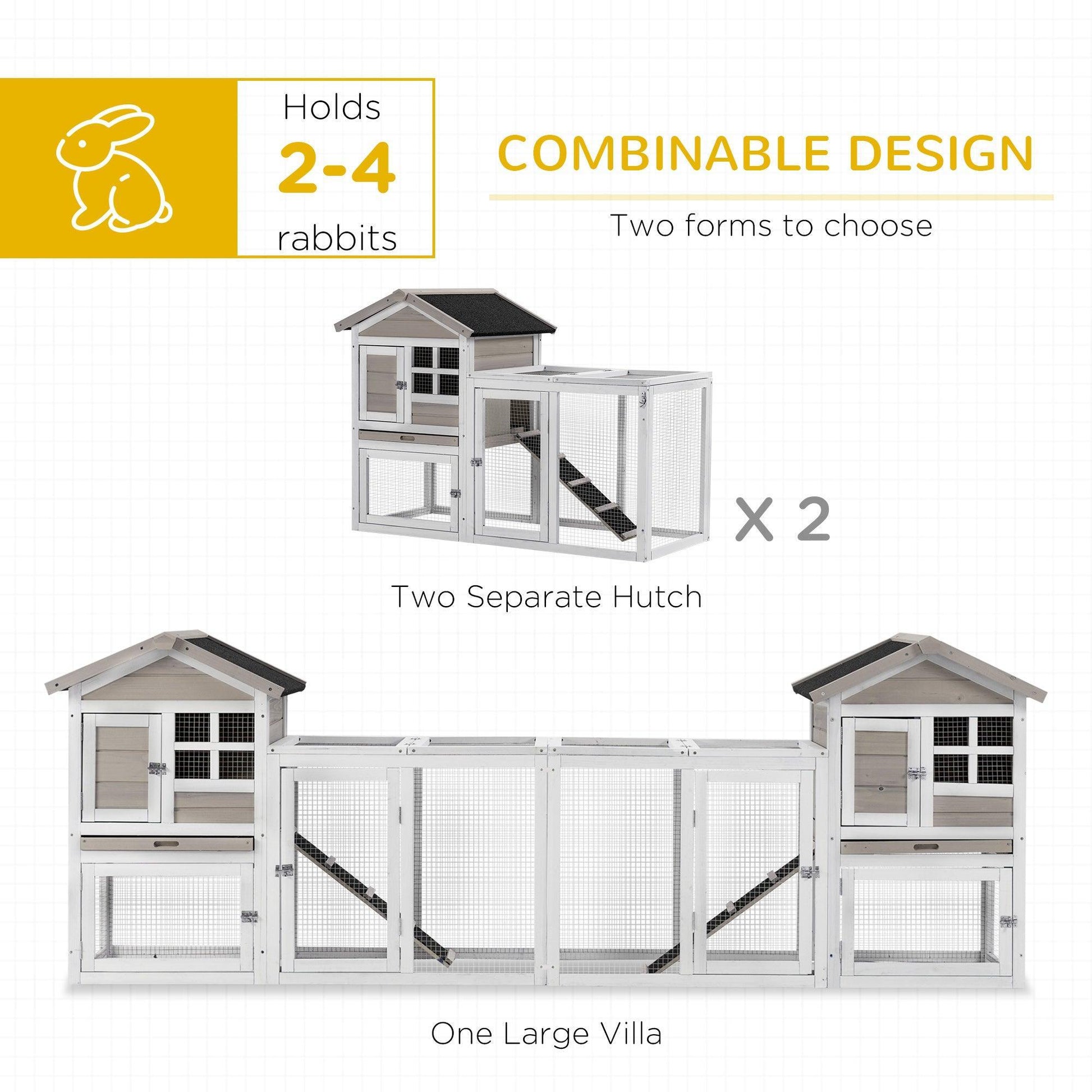 PawHut Outdoor Rabbit Hutch - 2-in-1 Main House and Run - ALL4U RETAILER LTD