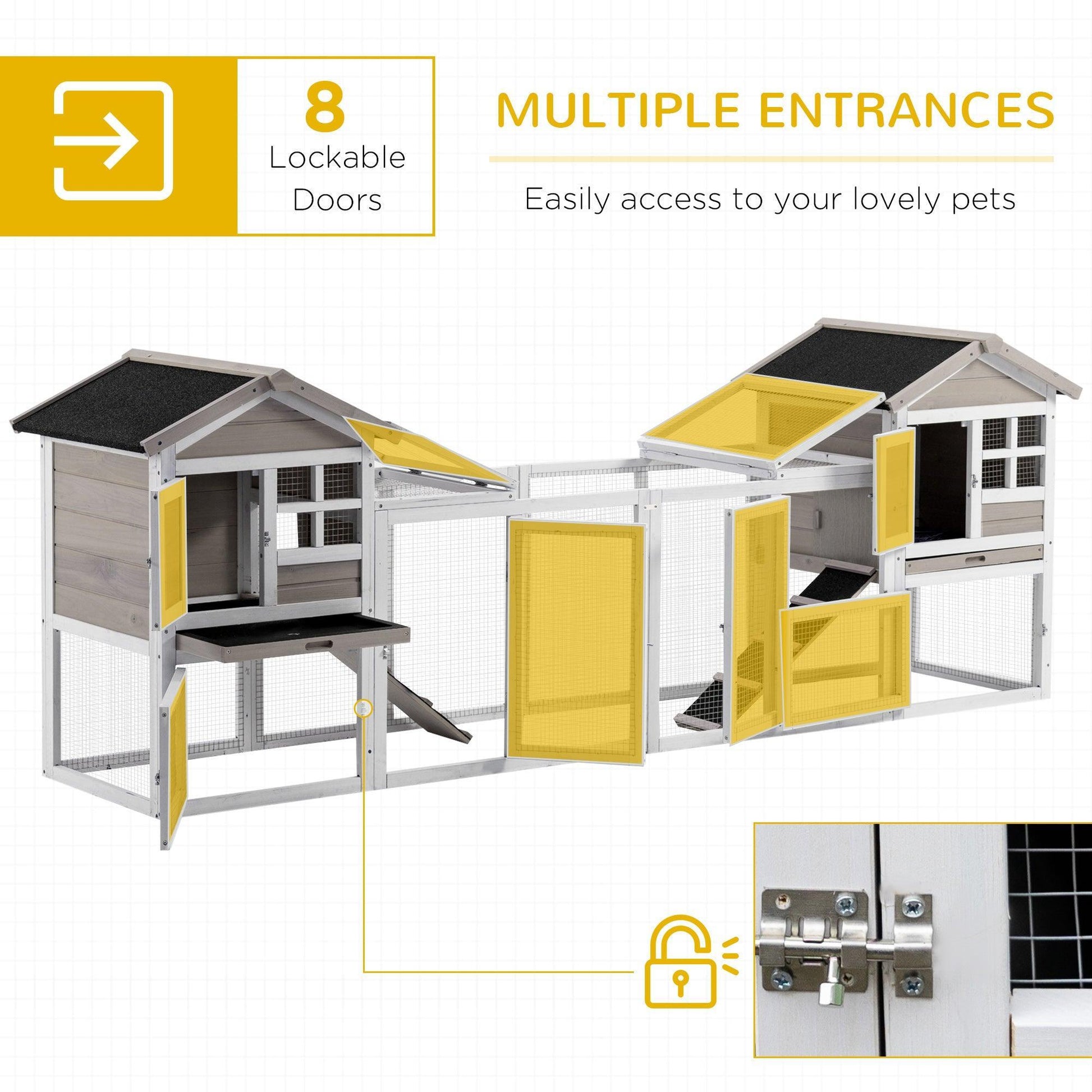 PawHut Outdoor Rabbit Hutch - 2-in-1 Main House and Run - ALL4U RETAILER LTD