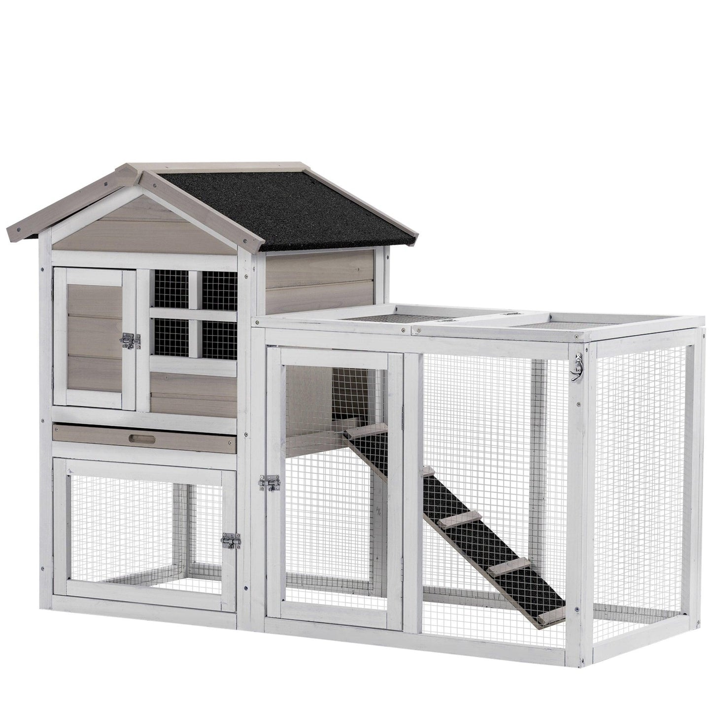 PawHut Outdoor Rabbit Hutch - 2-in-1 Main House and Run - ALL4U RETAILER LTD