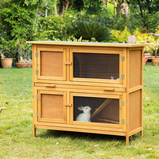 PawHut Outdoor Rabbit Hutch - 2-Tier Pet Cage, 60x47x91cm - ALL4U RETAILER LTD