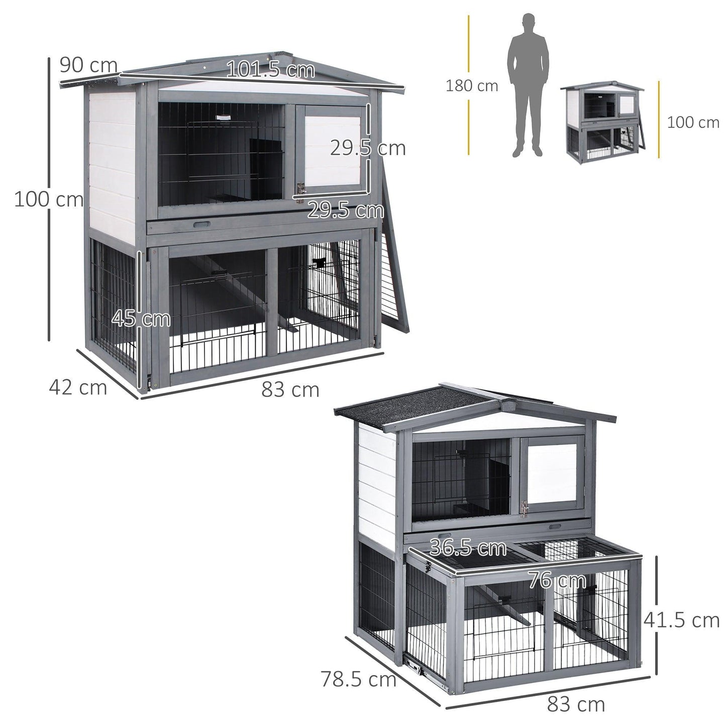 PawHut Outdoor Rabbit Hutch - Small Animal Cage, Grey - ALL4U RETAILER LTD