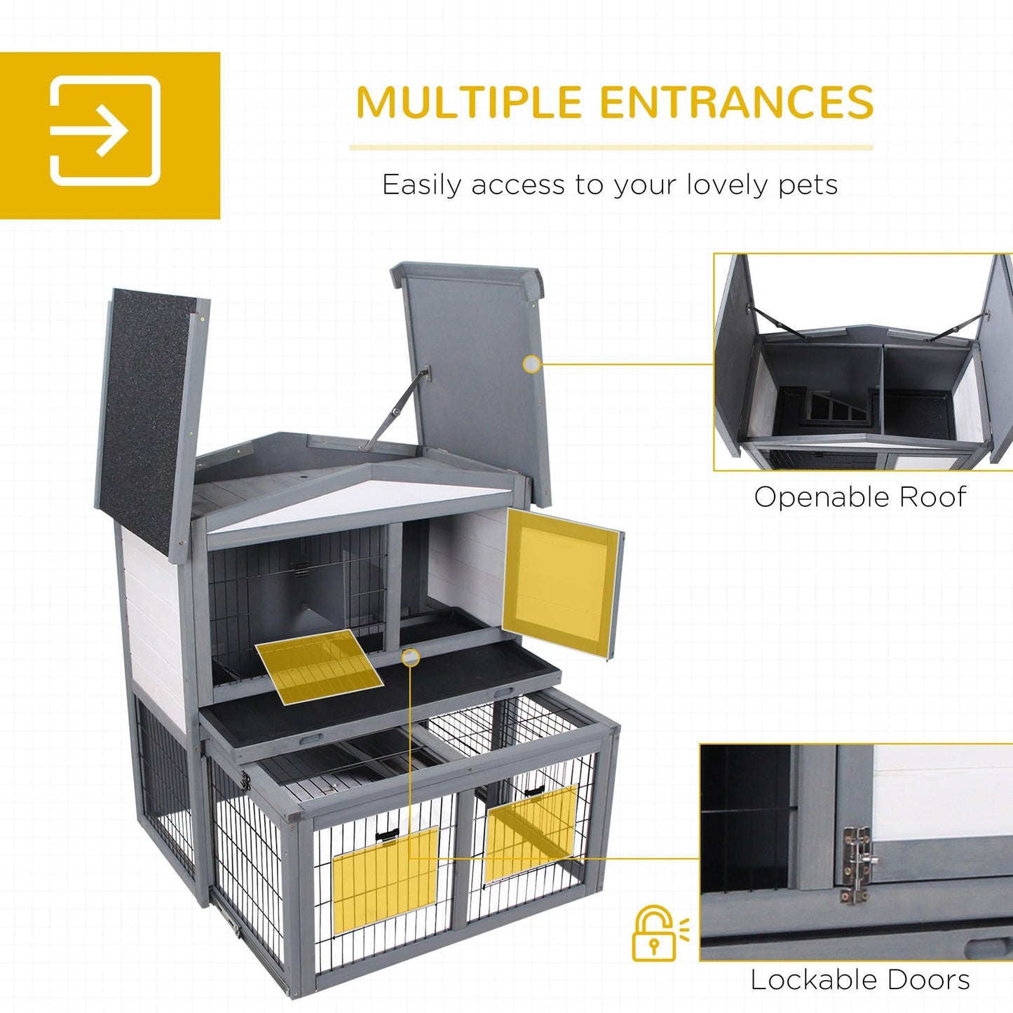 PawHut Outdoor Rabbit Hutch - Small Animal Cage, Grey - ALL4U RETAILER LTD