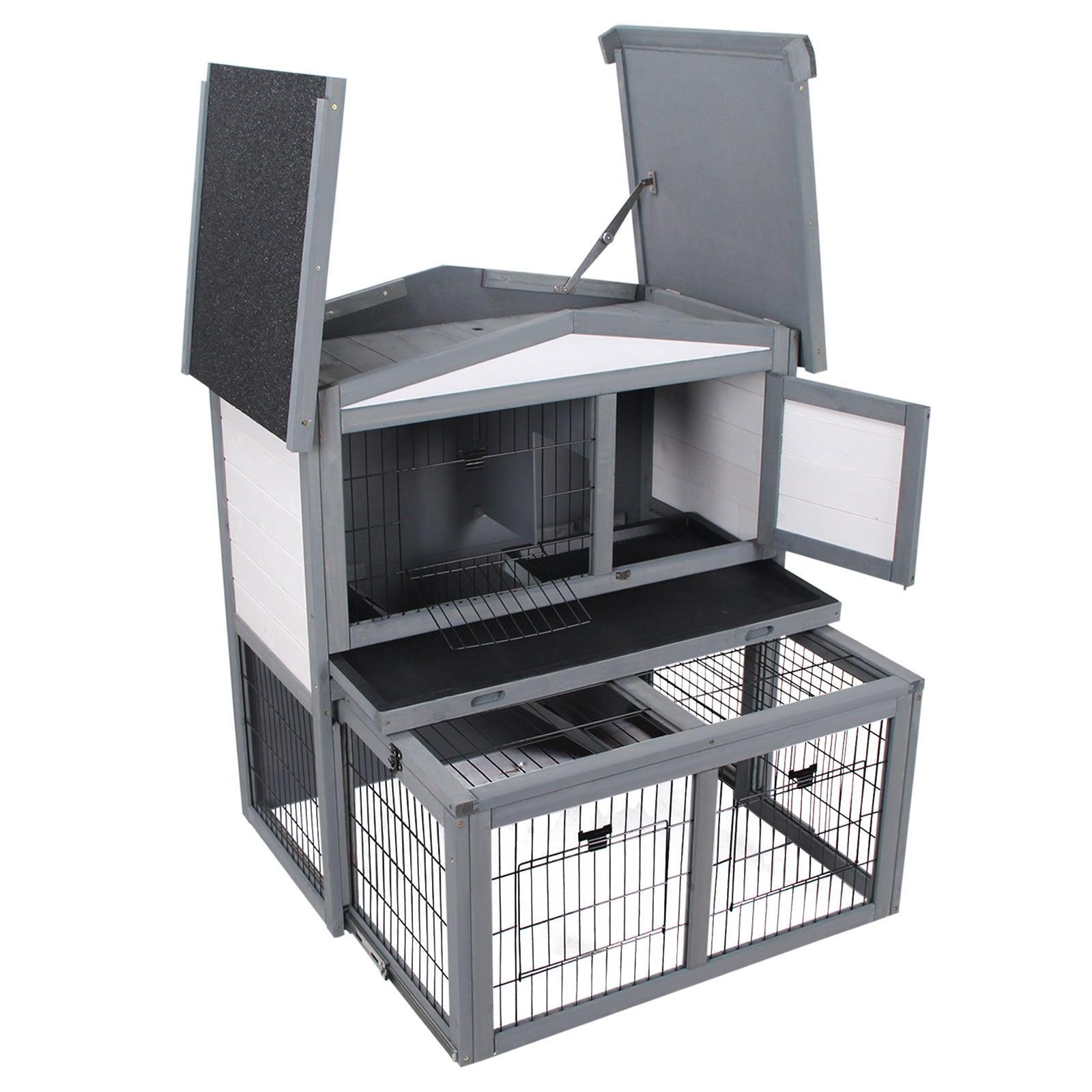 PawHut Outdoor Rabbit Hutch - Small Animal Cage, Grey - ALL4U RETAILER LTD