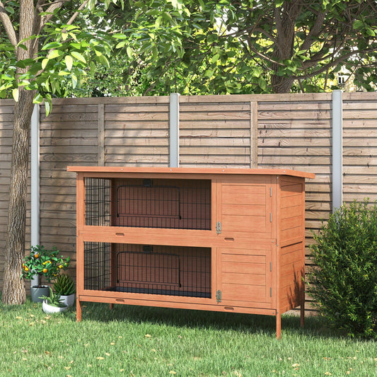 PawHut Outdoor Rabbit Hutch with No Leak Trays - 4FT - ALL4U RETAILER LTD