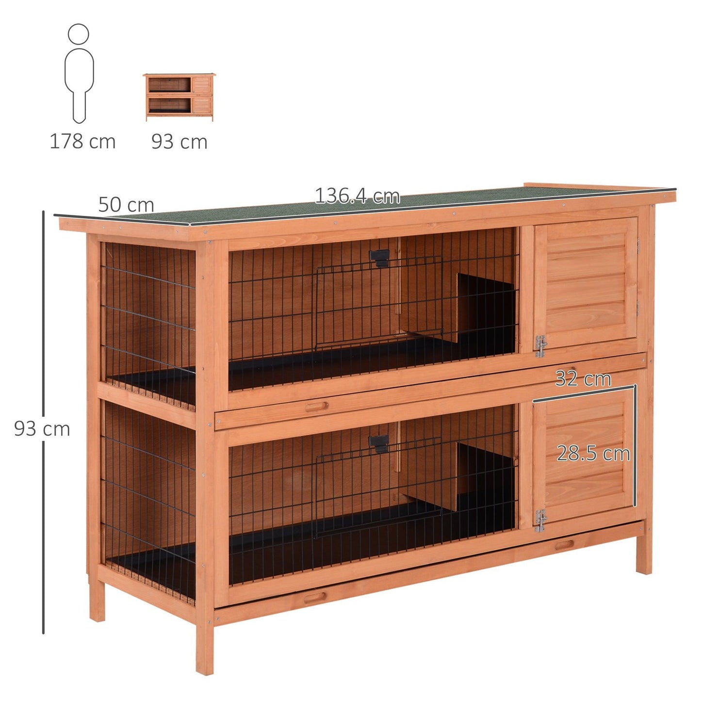 PawHut Outdoor Rabbit Hutch with No Leak Trays - 4FT - ALL4U RETAILER LTD