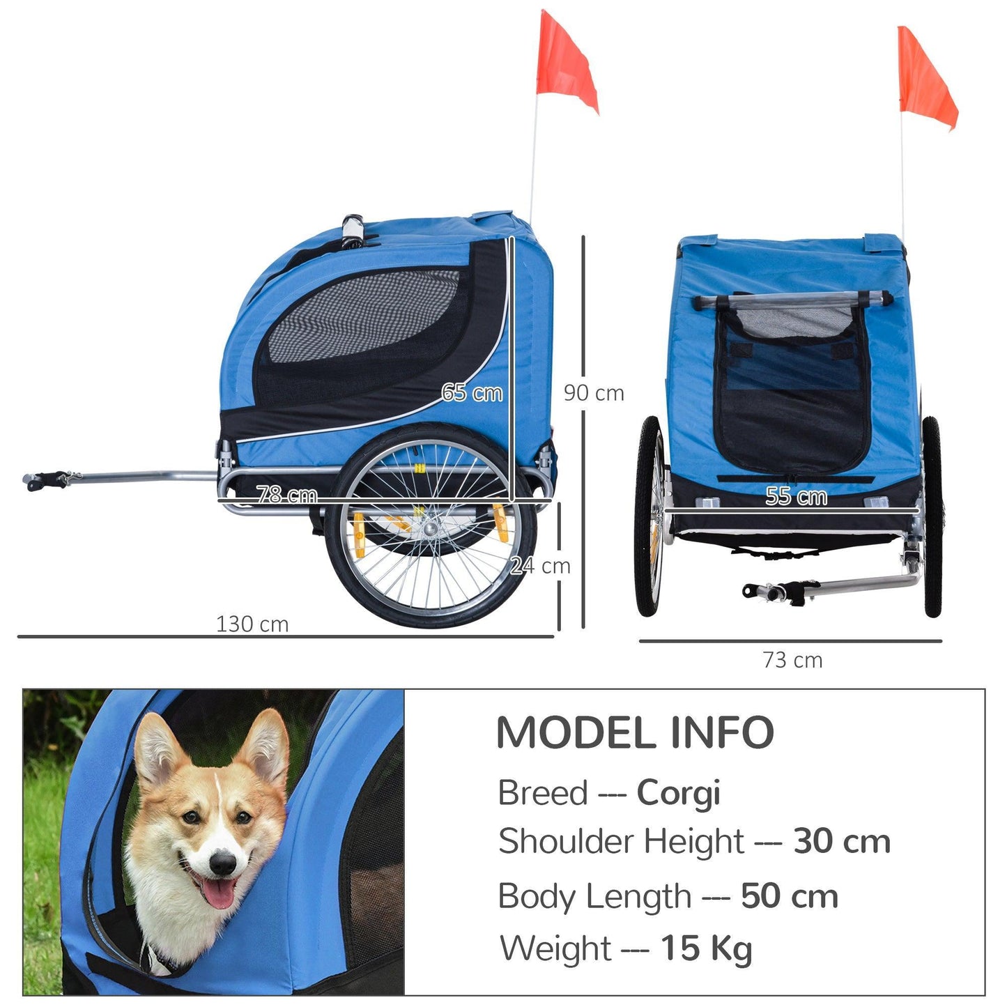 Pawhut Pet Bike Trailer - Folding & Portable - ALL4U RETAILER LTD