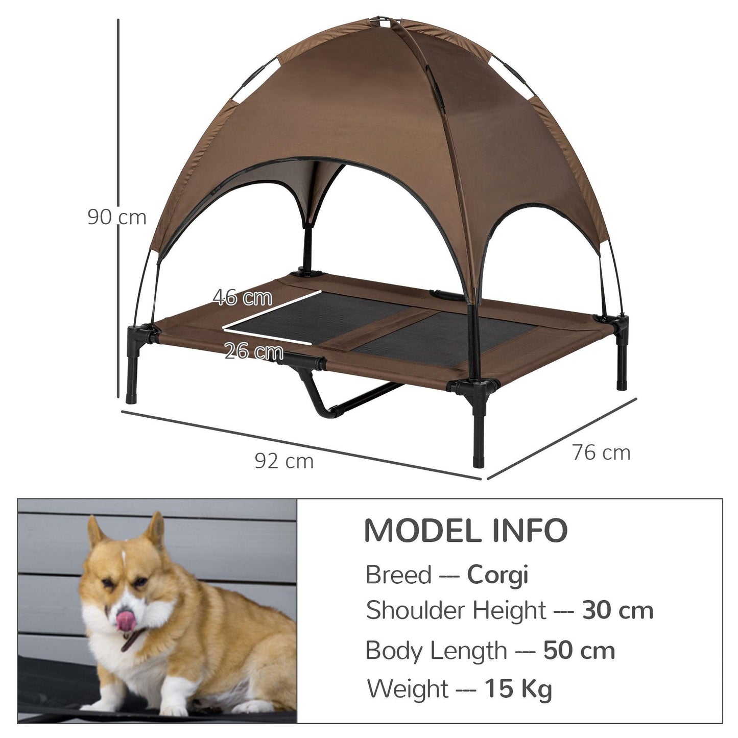 PawHut Pet Cot with Canopy for Large Dogs - ALL4U RETAILER LTD