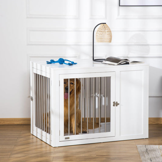 PawHut Pet Crate: Stylish Bedside Kennel (White) - ALL4U RETAILER LTD