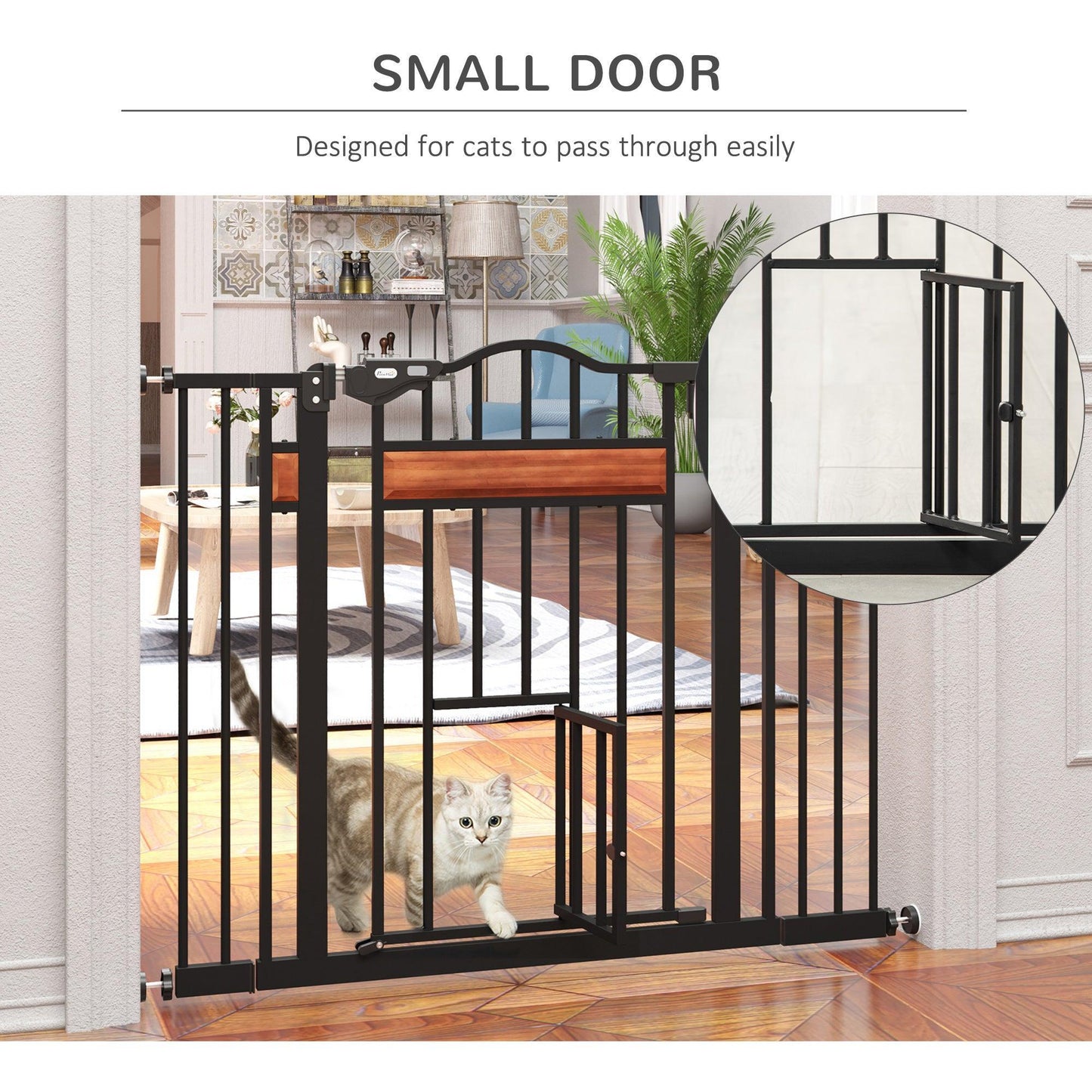 PawHut Pet Gate: Auto Close Wood Decoration for Doorways, 105 cm Wide - ALL4U RETAILER LTD