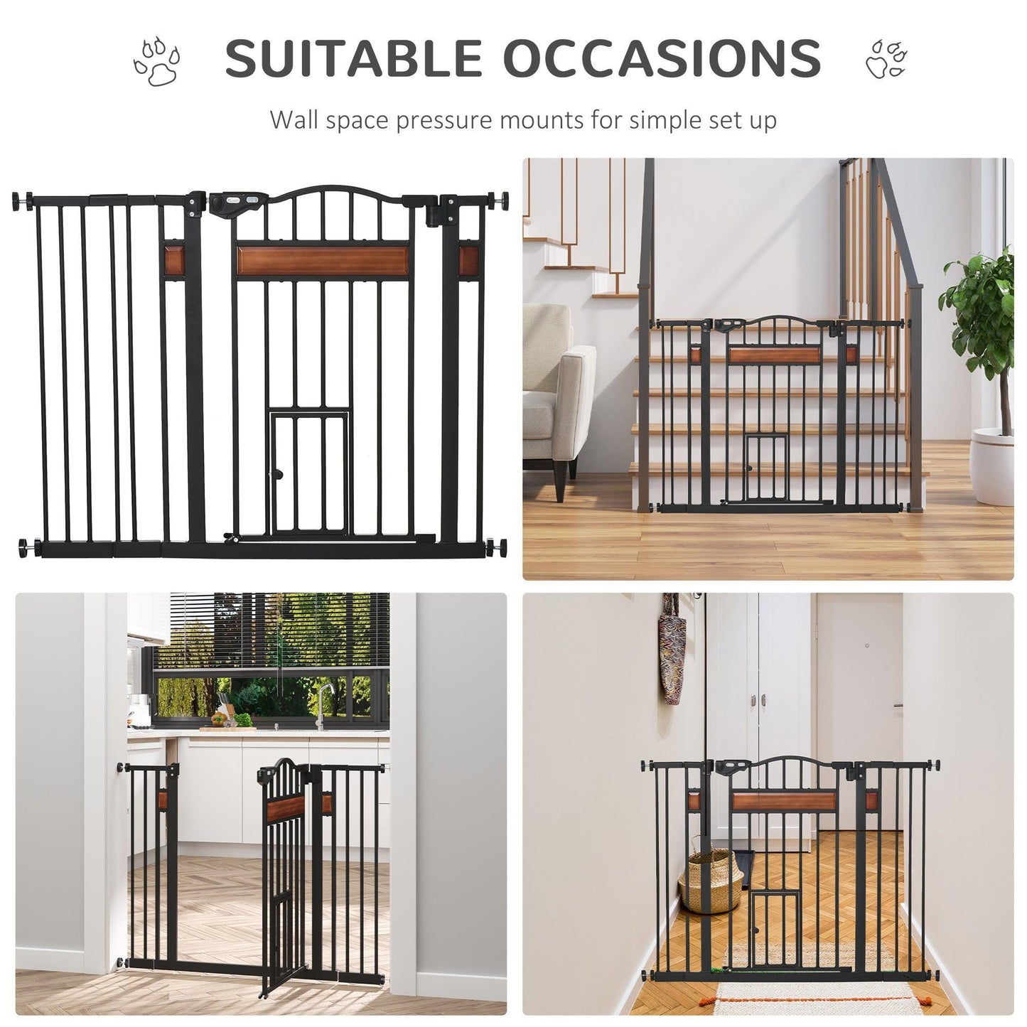 PawHut Pet Gate: Auto Close Wood Decoration for Doorways, 105 cm Wide - ALL4U RETAILER LTD