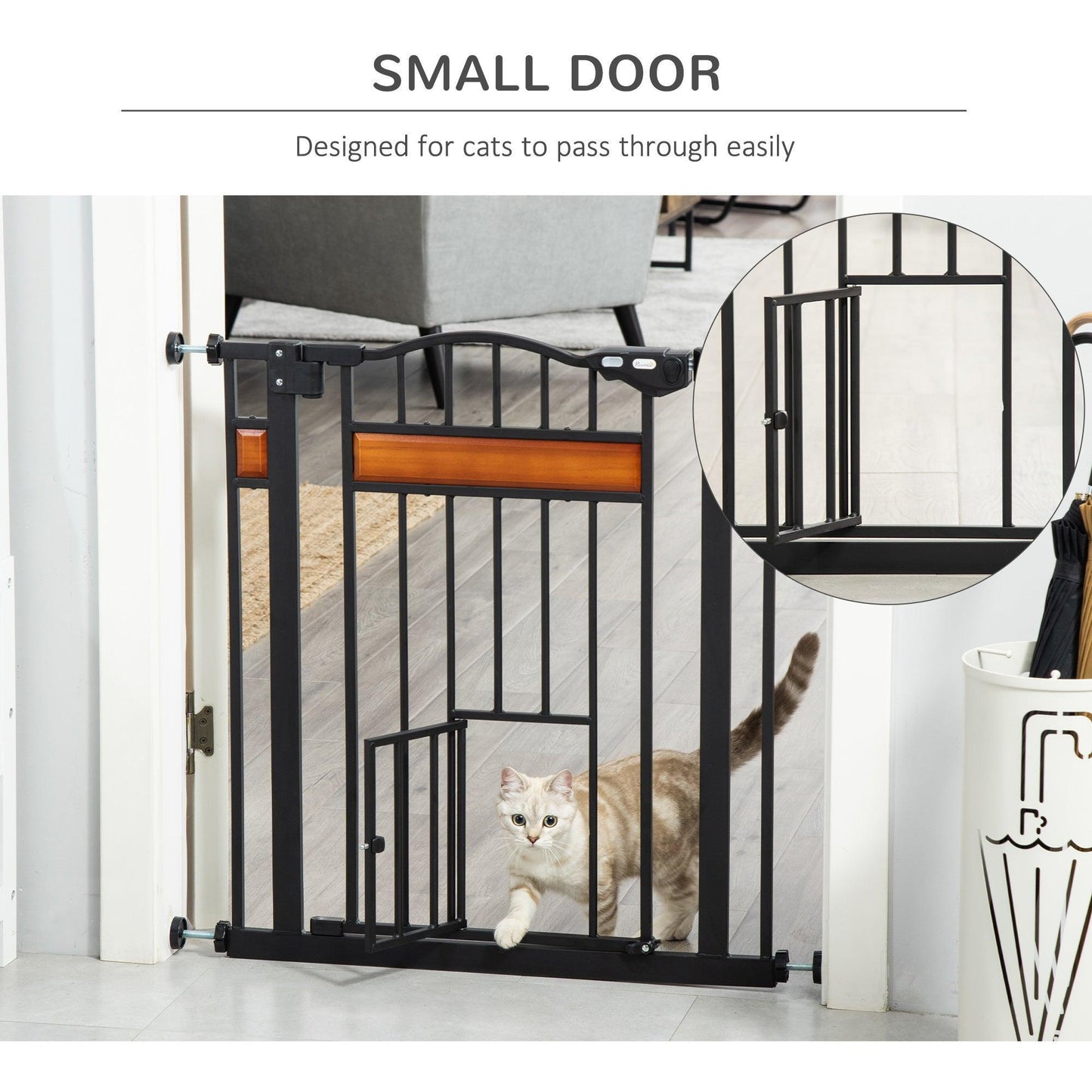 PawHut Pet Gate with Cat Door - Secure and Stylish - ALL4U RETAILER LTD