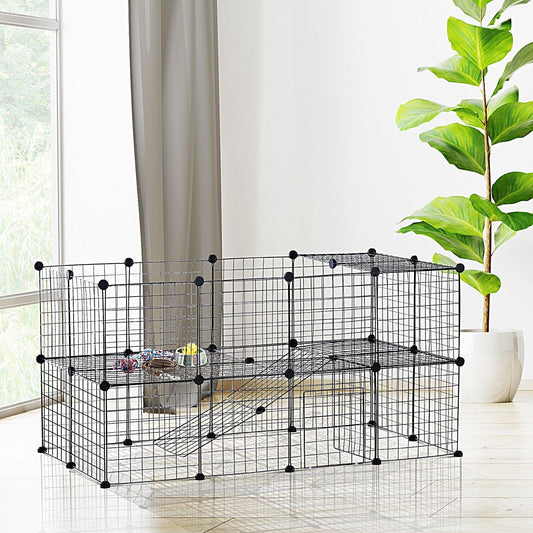 Pawhut Pet Playpen - Metal Wire Fence Cage [Black] - ALL4U RETAILER LTD
