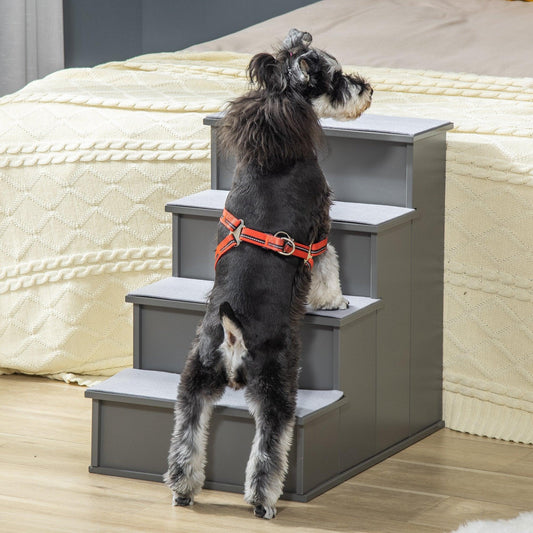 PawHut Pet Ramp Steps with Non-Slip Carpet, 4 Wooden Cushioned Stairs - ALL4U RETAILER LTD
