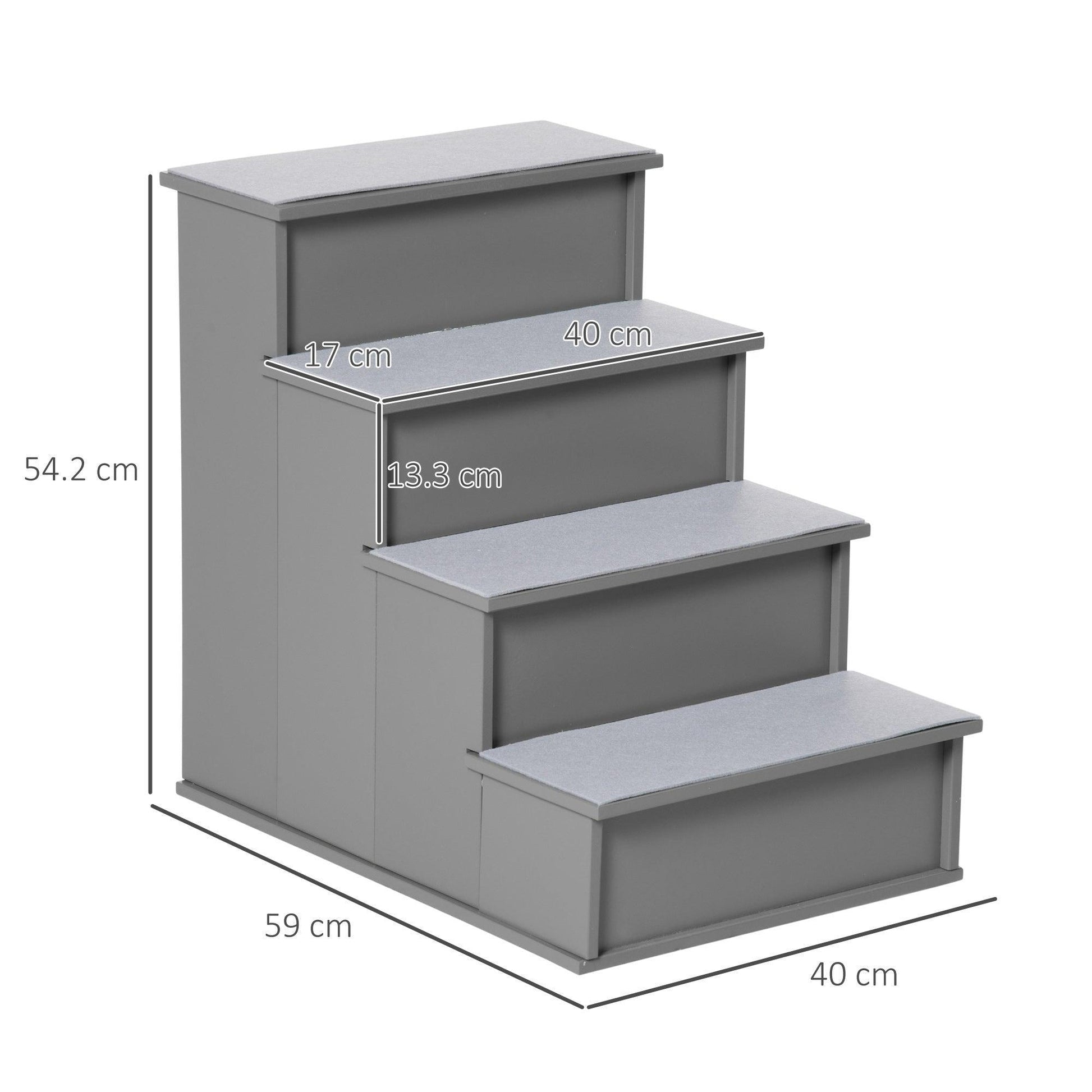 PawHut Pet Ramp Steps with Non-Slip Carpet, 4 Wooden Cushioned Stairs - ALL4U RETAILER LTD