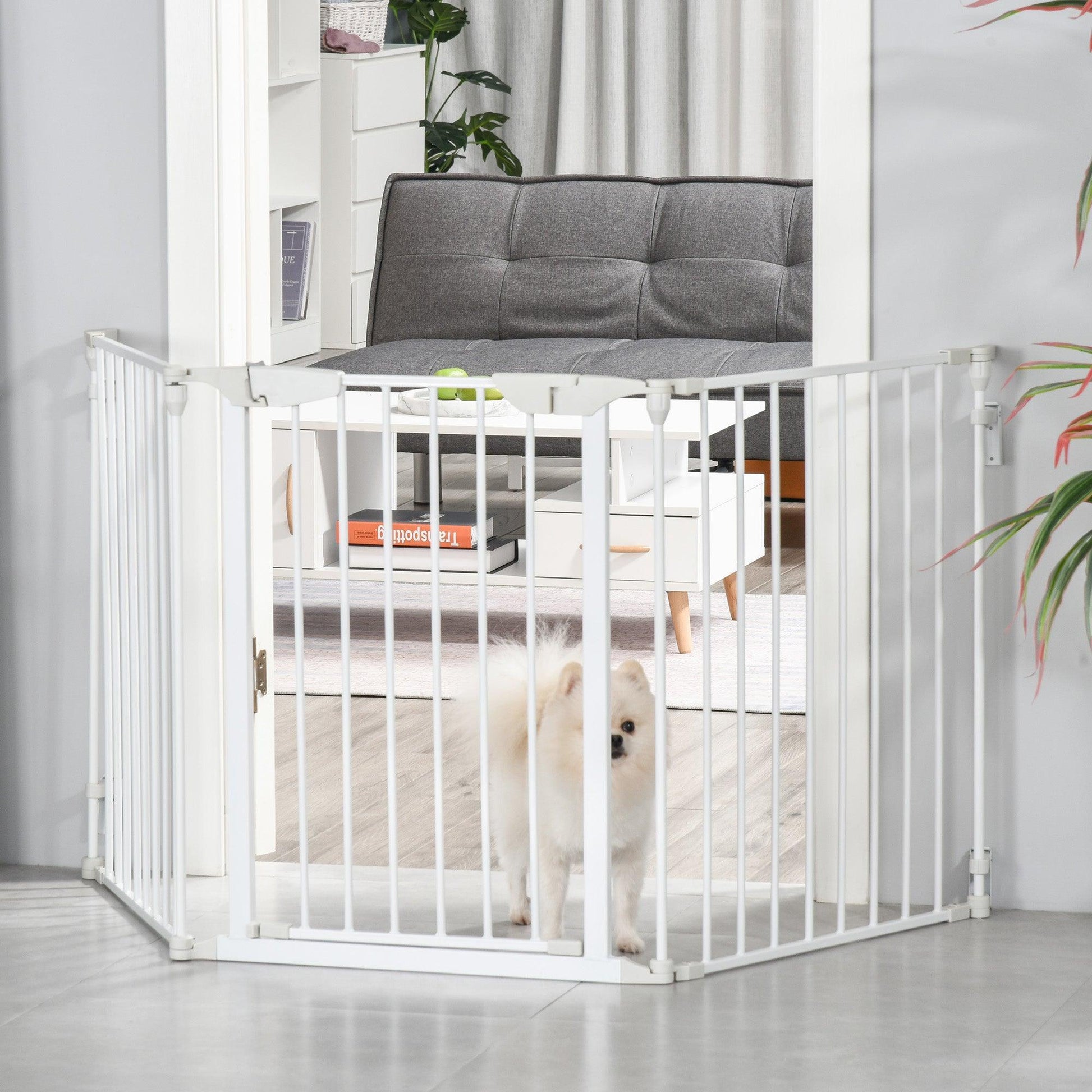 PawHut Pet Safety Gate 3-Panel Playpen, White - ALL4U RETAILER LTD